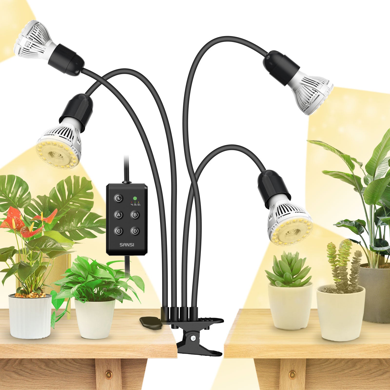40W Adjustable 1-Head Clip-on LED Grow Light with Timer