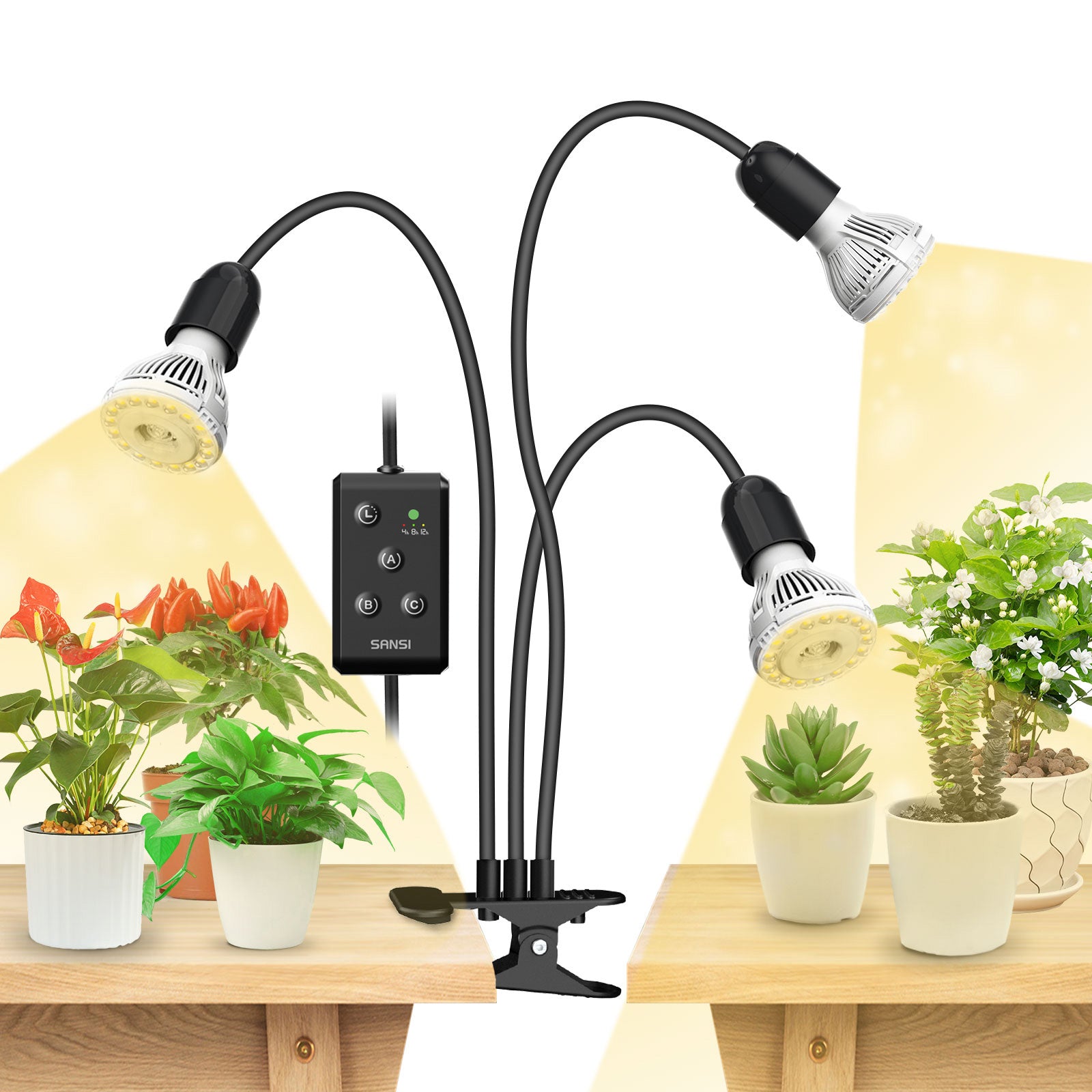 30W Adjustable 3-Head Clip-on LED Grow Light with Timer (US ONLY)