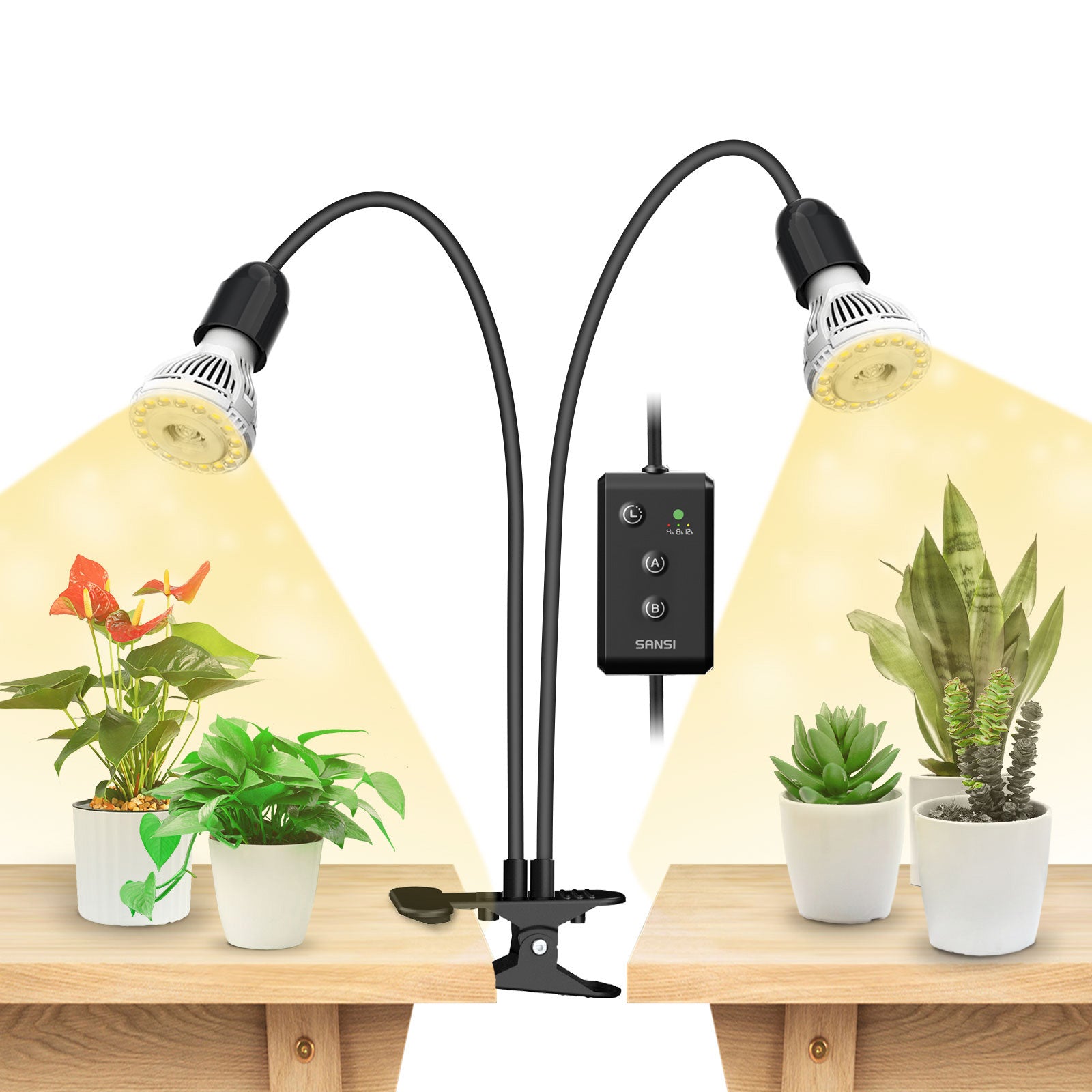 20W Adjustable 2-Head Clip-on LED Grow Light With Timer/No Timer