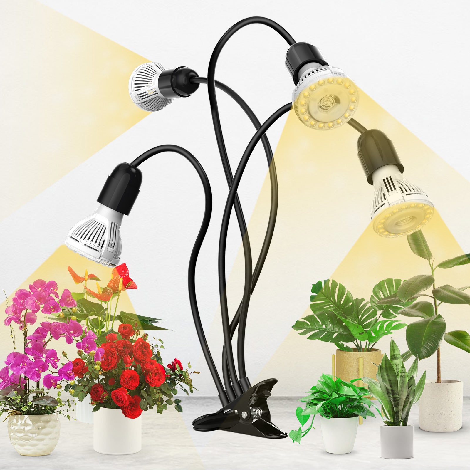 40W Adjustable 4-Head Clip-on LED Grow Light with Timer/No Timer