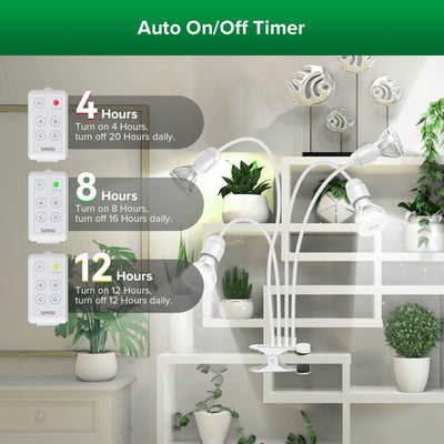 SANSI 40W Adjustable 4-Head Clip-on LED Grow Light with Timer-White