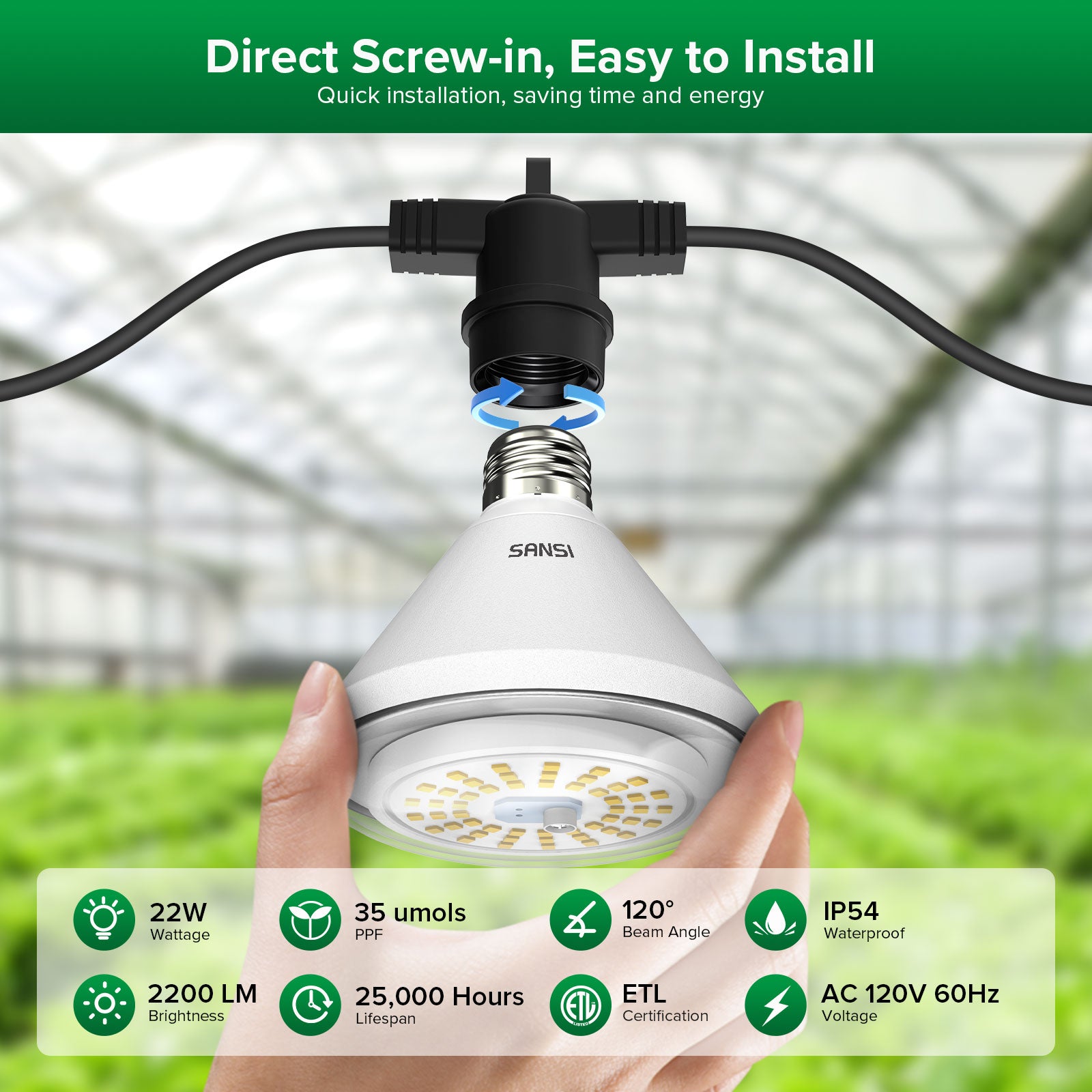 String Led Grow Light for Greenhouse, direct screw-in, easy to install