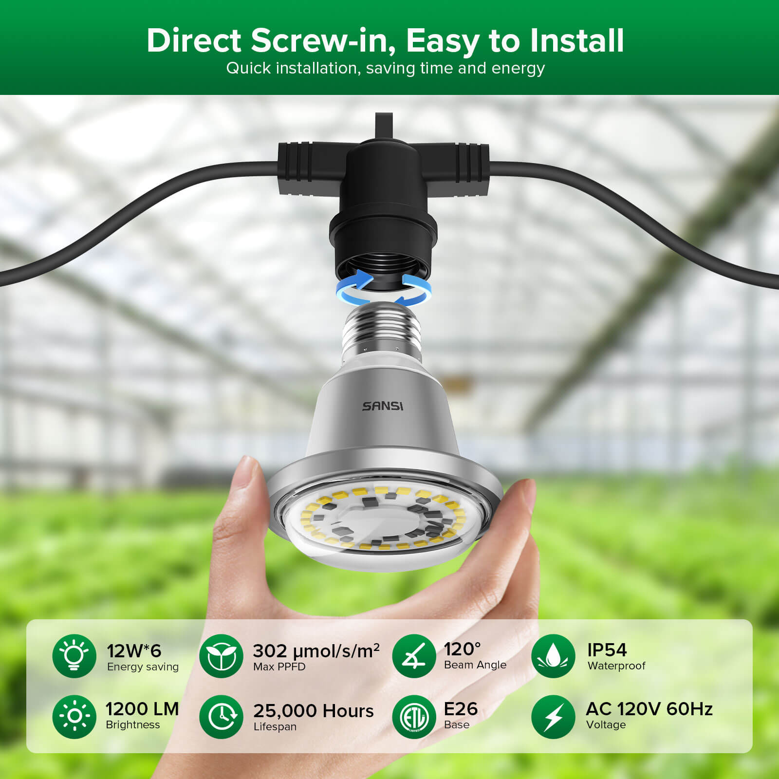 Hanging Grow Light String, direct screw-in, easy to install.Quick installation, saving time and energy.