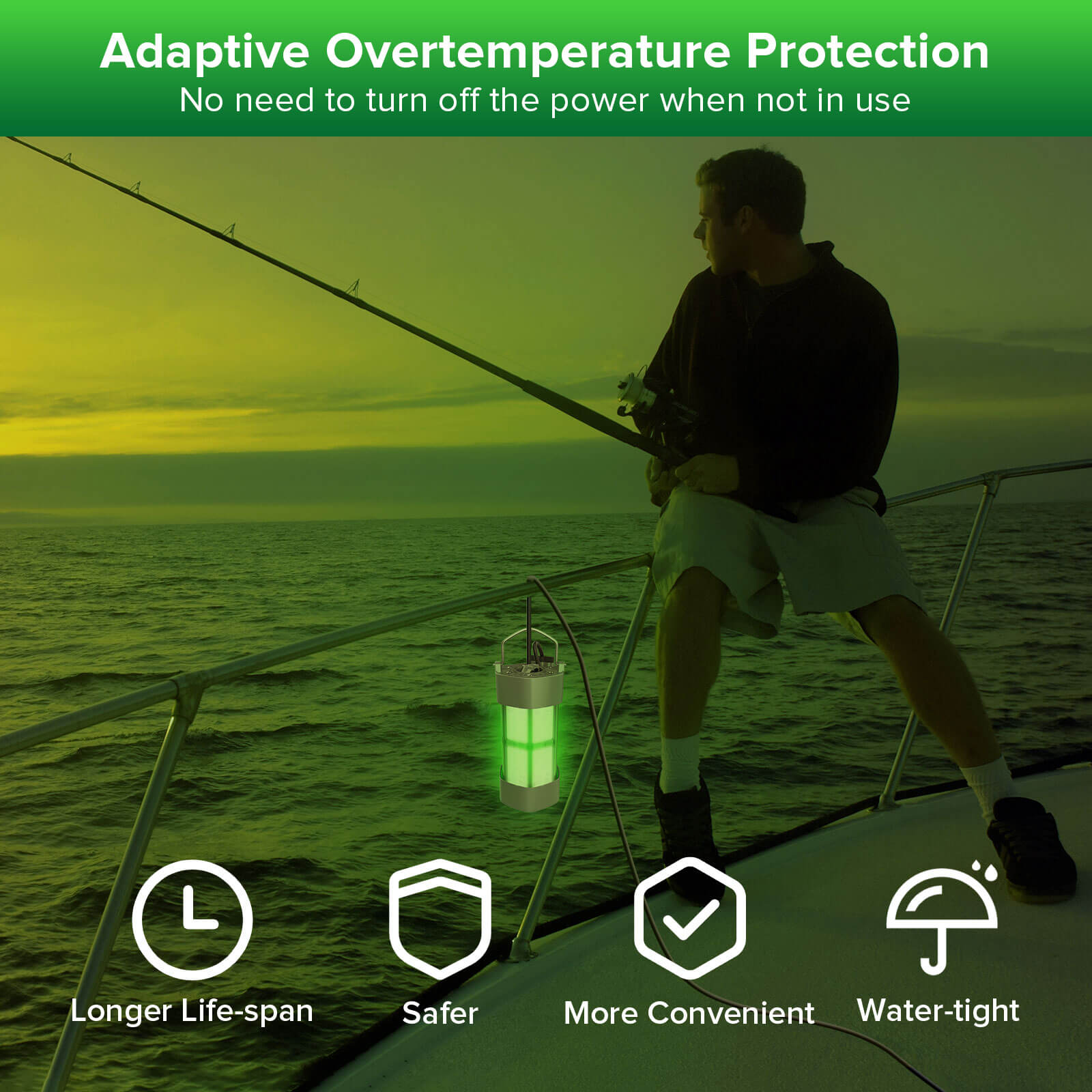 Underwater Fishing Light, Fish Attractor, no need to turn  off the power when not in use