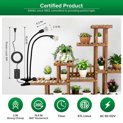 20W Adjustable 2-Head Clip-on LED Grow Light With Timer