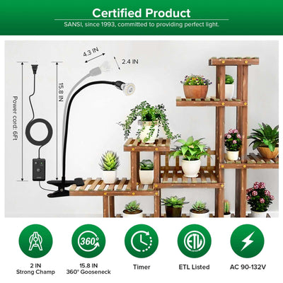 10W Adjustable 1-Head Clip-on LED Grow Light for timer