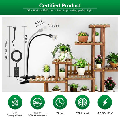 10W Adjustable 1-Head Clip-on LED Grow Light for timer