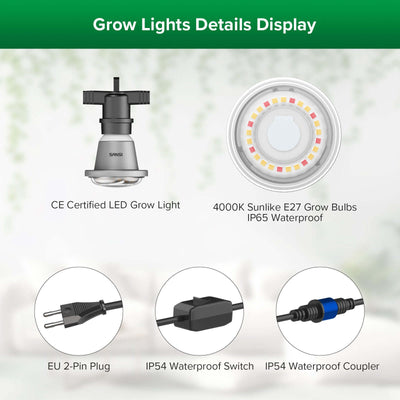 SANSI Plant Lamp LED Full Spectrum for Indoor Plants, IP54 Waterproof Plant Light Fairy Lights with 6 Pieces E27 12 W Grow Lamp Bulbs for Greenhouse, Seedling, Flowers, Vegetables (6.7 Metres)