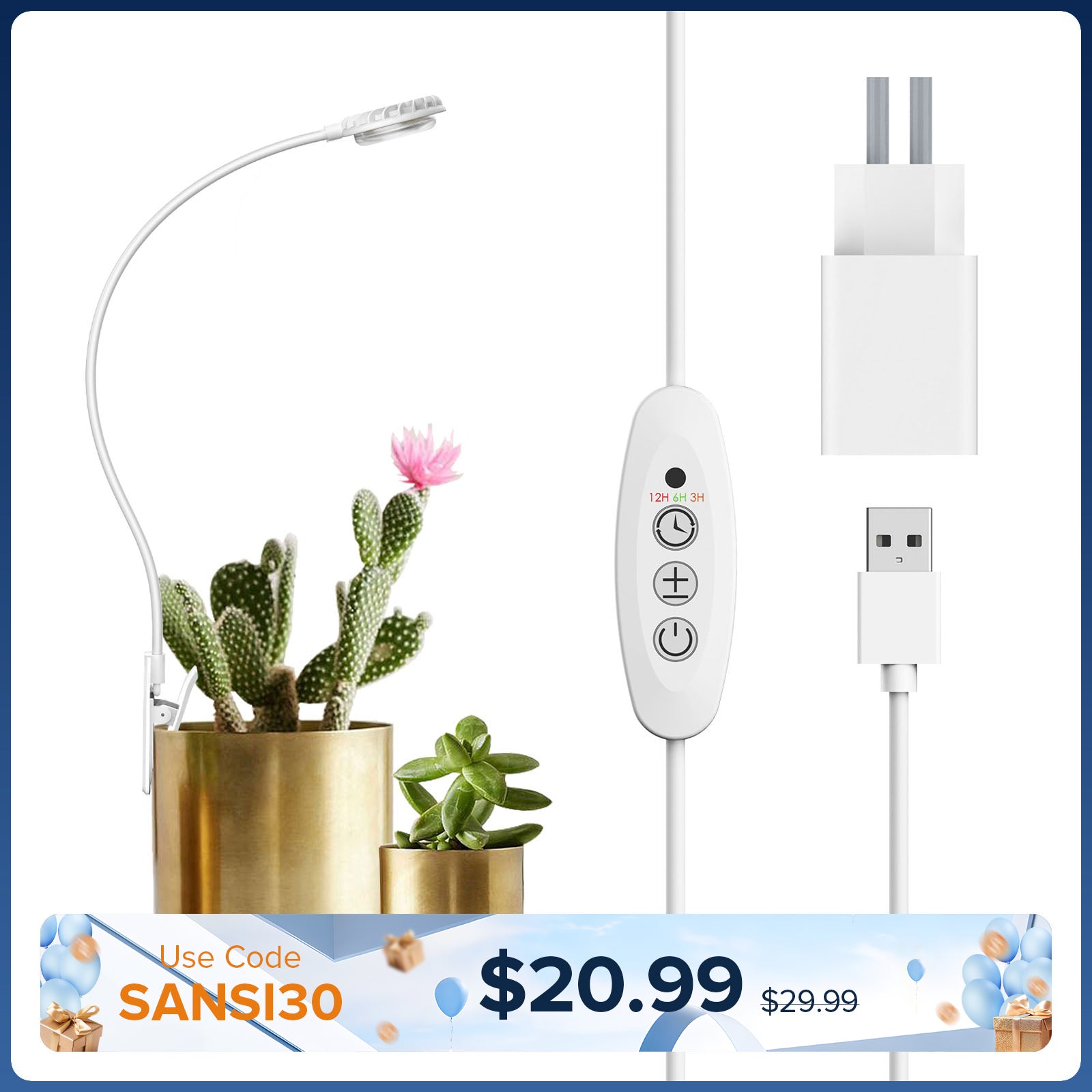 SANSI 4.5W Lampe de culture LED à clip pour pot (EU/UK UNIQUEMENT)