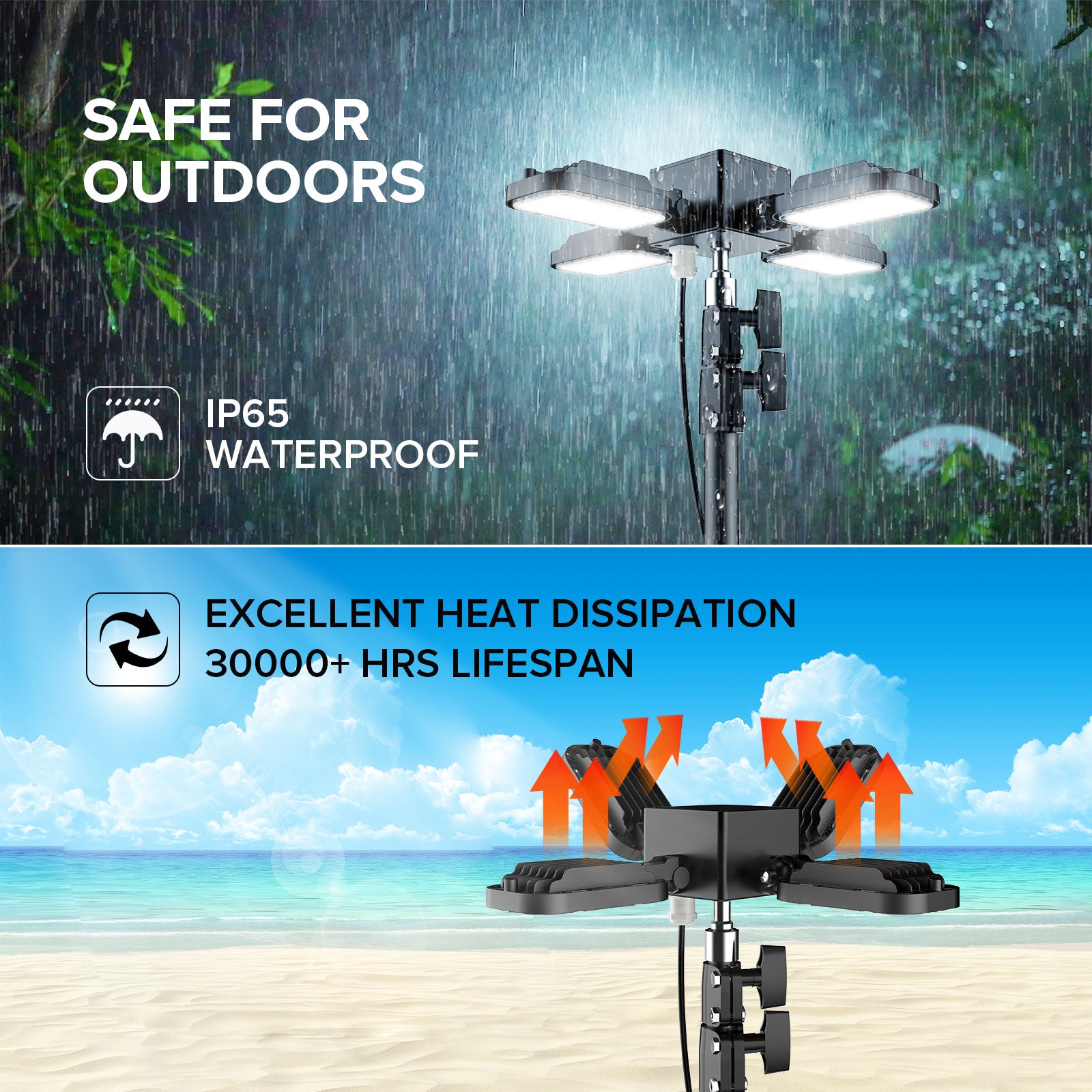 100W Adjustable 4-Head Work Light with Stand with IP65 waterproof
