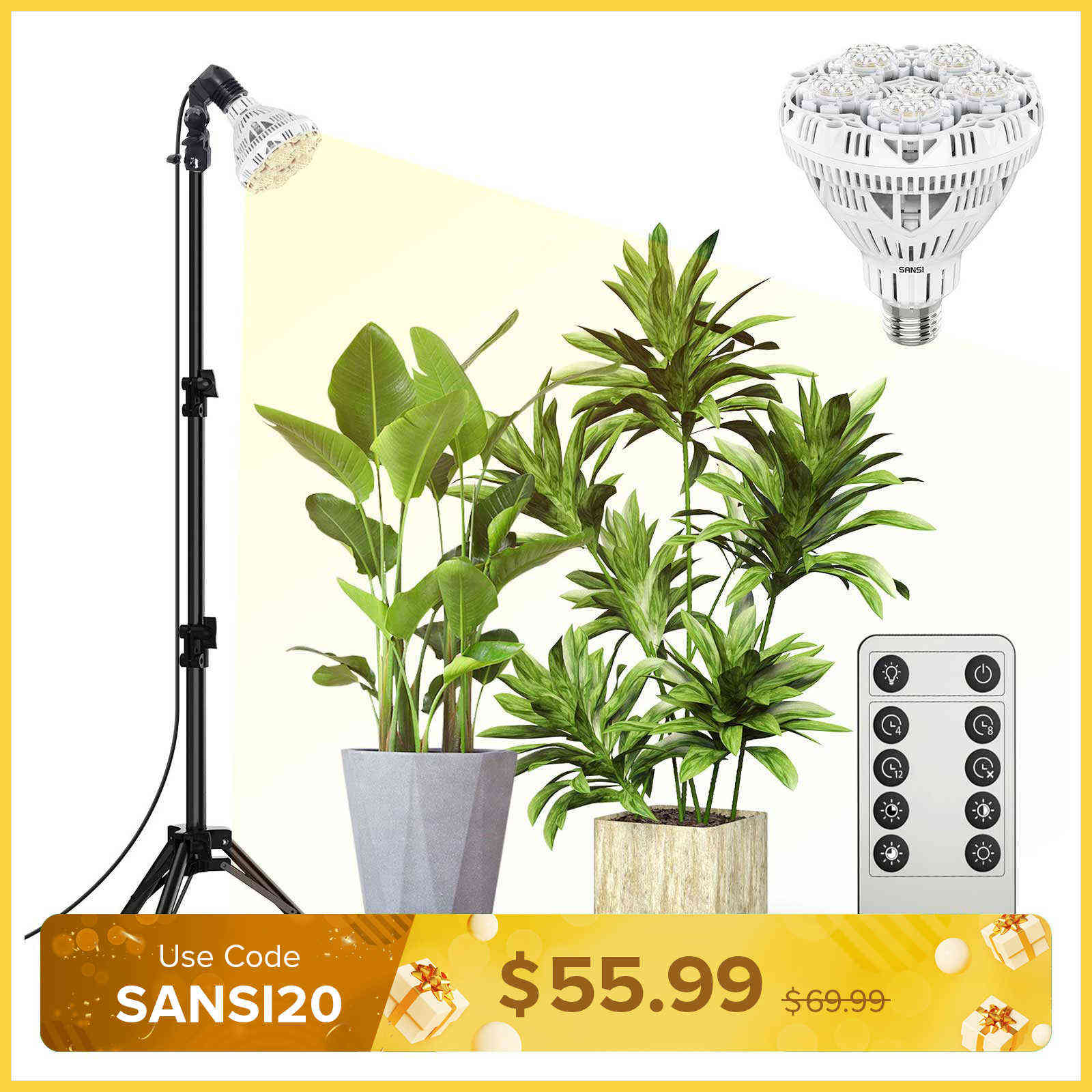 BR30 30W Adjustable Tripod Stand Grow Light with Remote Control (US/CA ONLY)