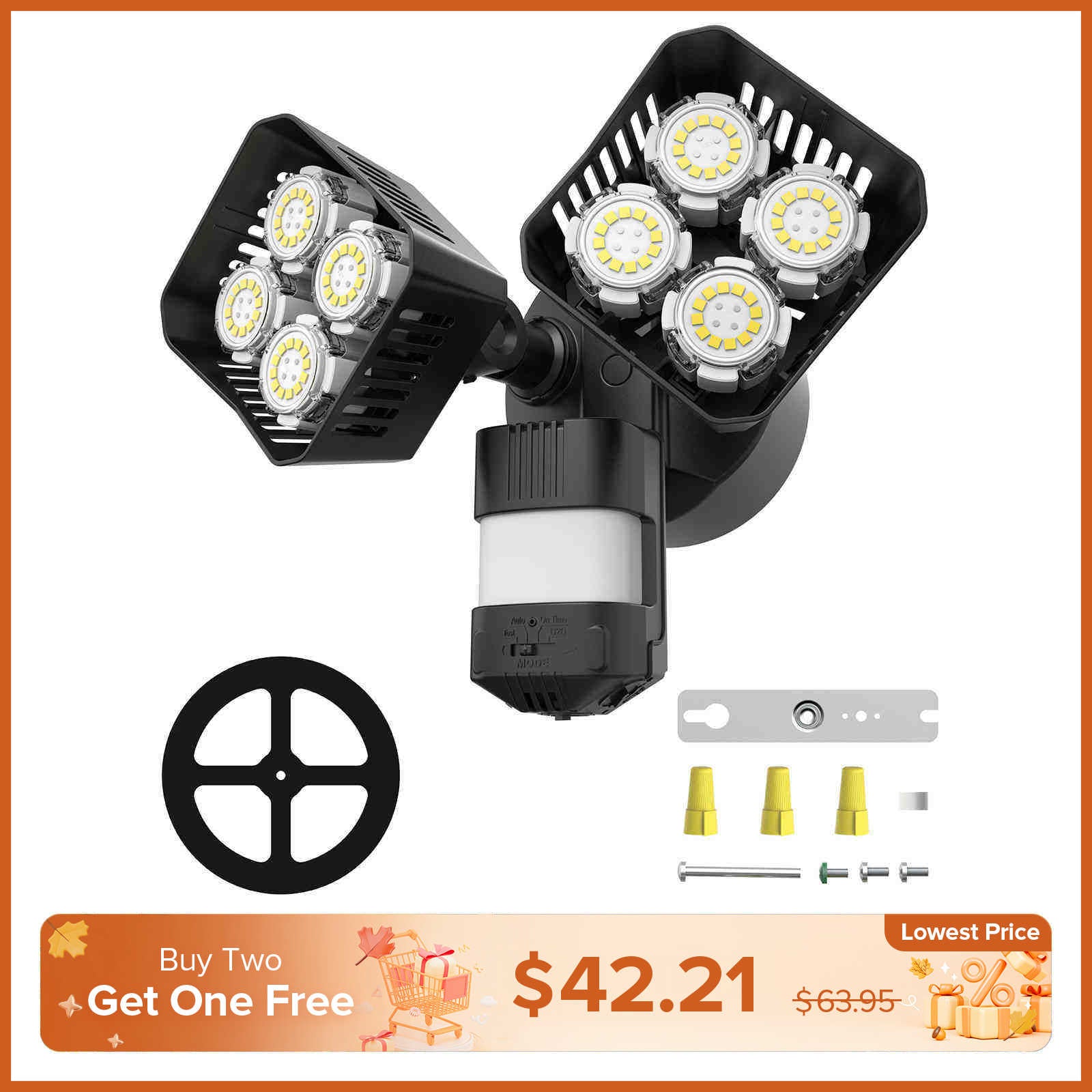 Square Upgraded 54W Led Security Light (Dusk to Dawn & Motion Sensor)(US/CA ONLY)