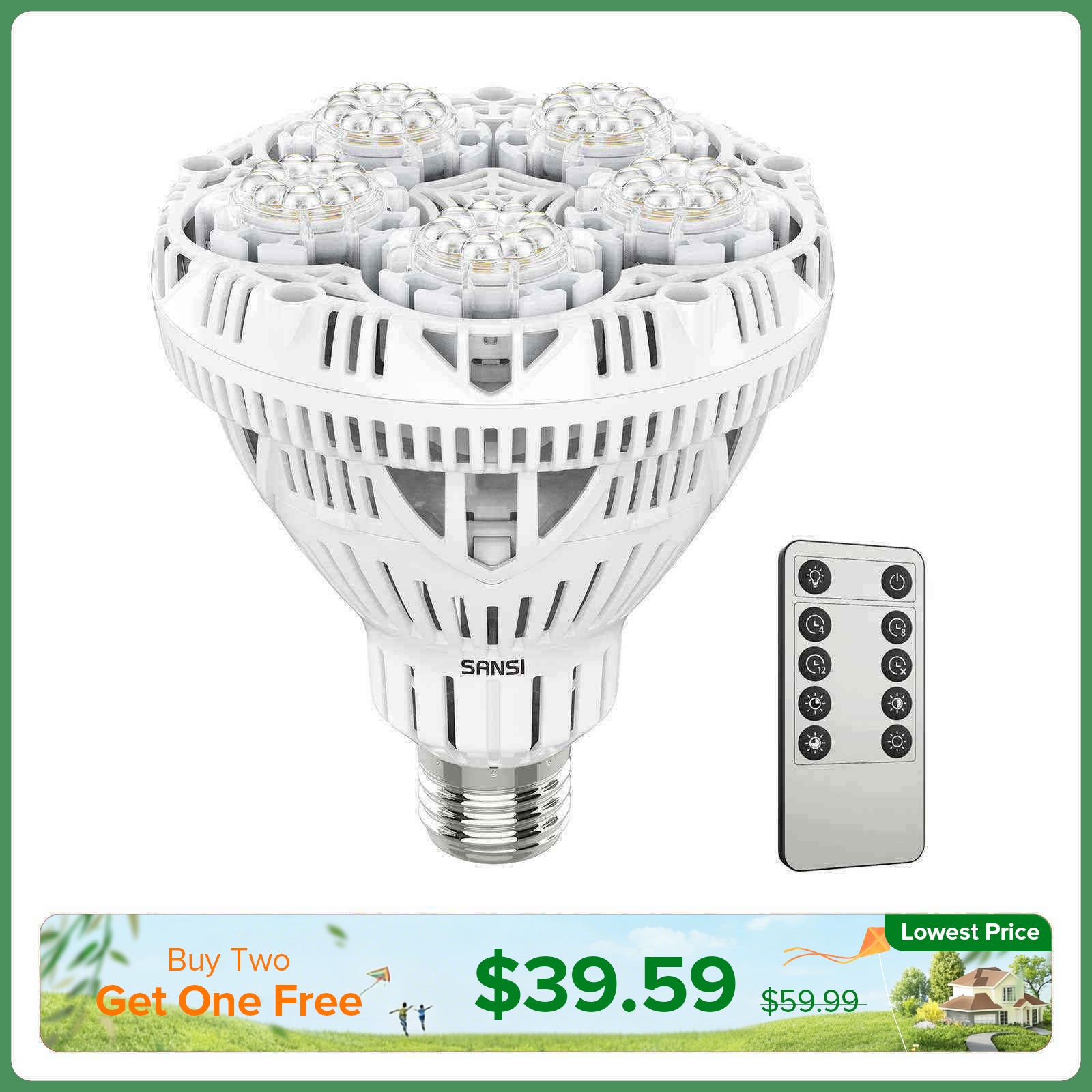 BR30 30W LED Grow Light Bulb With Remote Control (US/CA ONLY)
