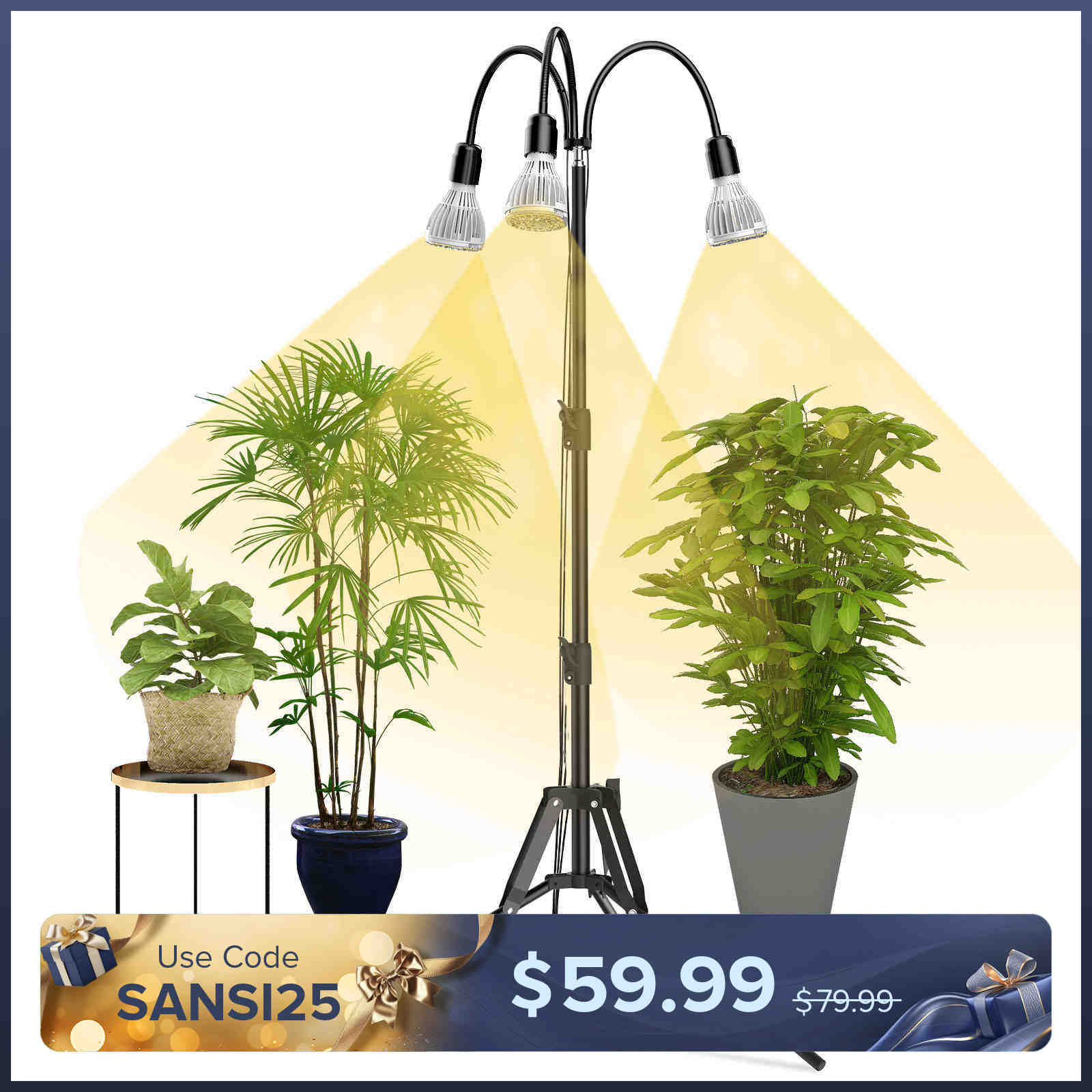 SANSI Upgraded 90W Multi-head Grow Light with Adjustable Tripod Stand