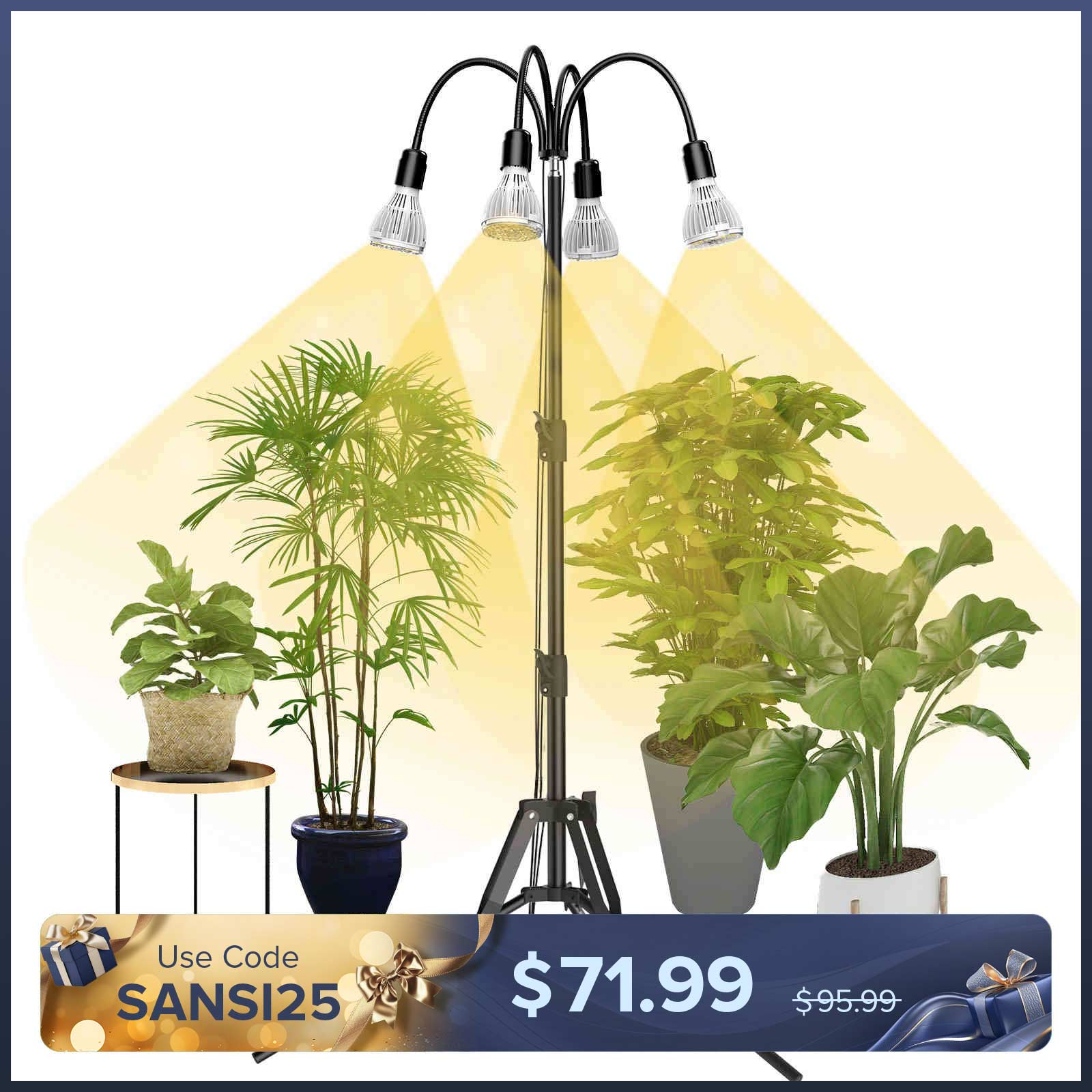 SANSI Upgraded 120W Multi-head Grow Light with Adjustable Tripod Stand