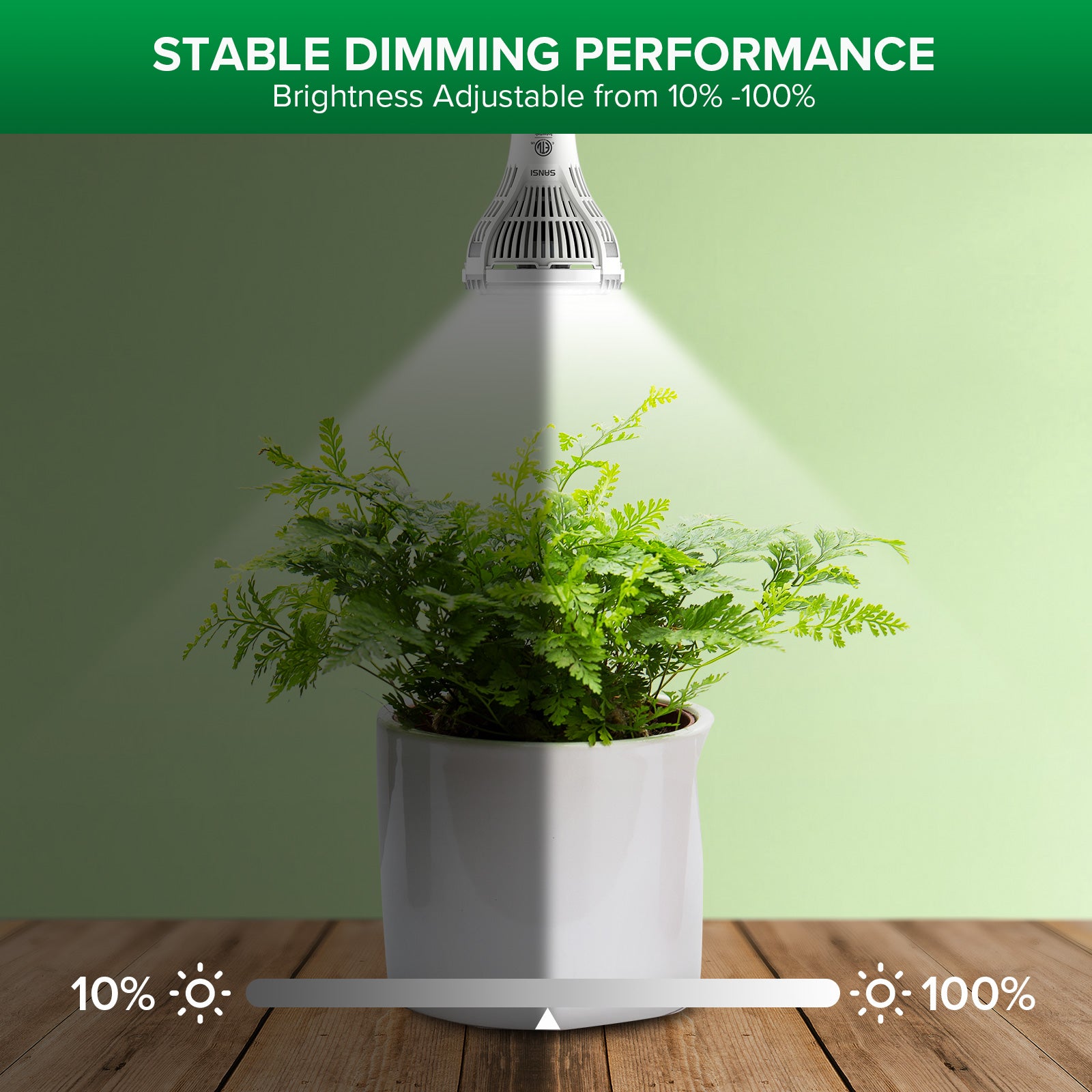 PAR25 10W Smart Grow Light Bulb with APP Control, stable dimming performance, brightness adjustable from 10%-100%