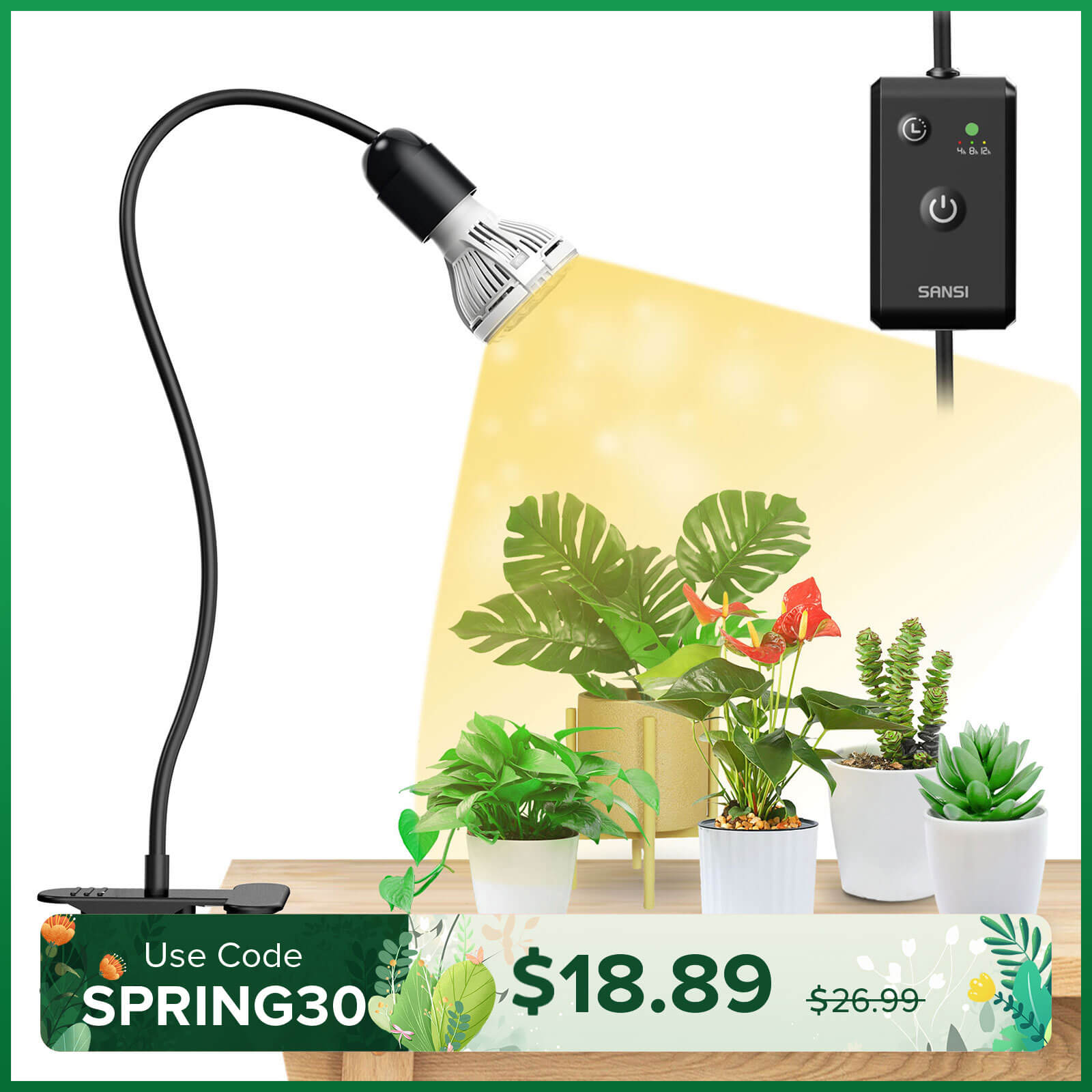 10W Adjustable 1-Head Clip-on LED Grow Light with Timer(US/CA ONLY)