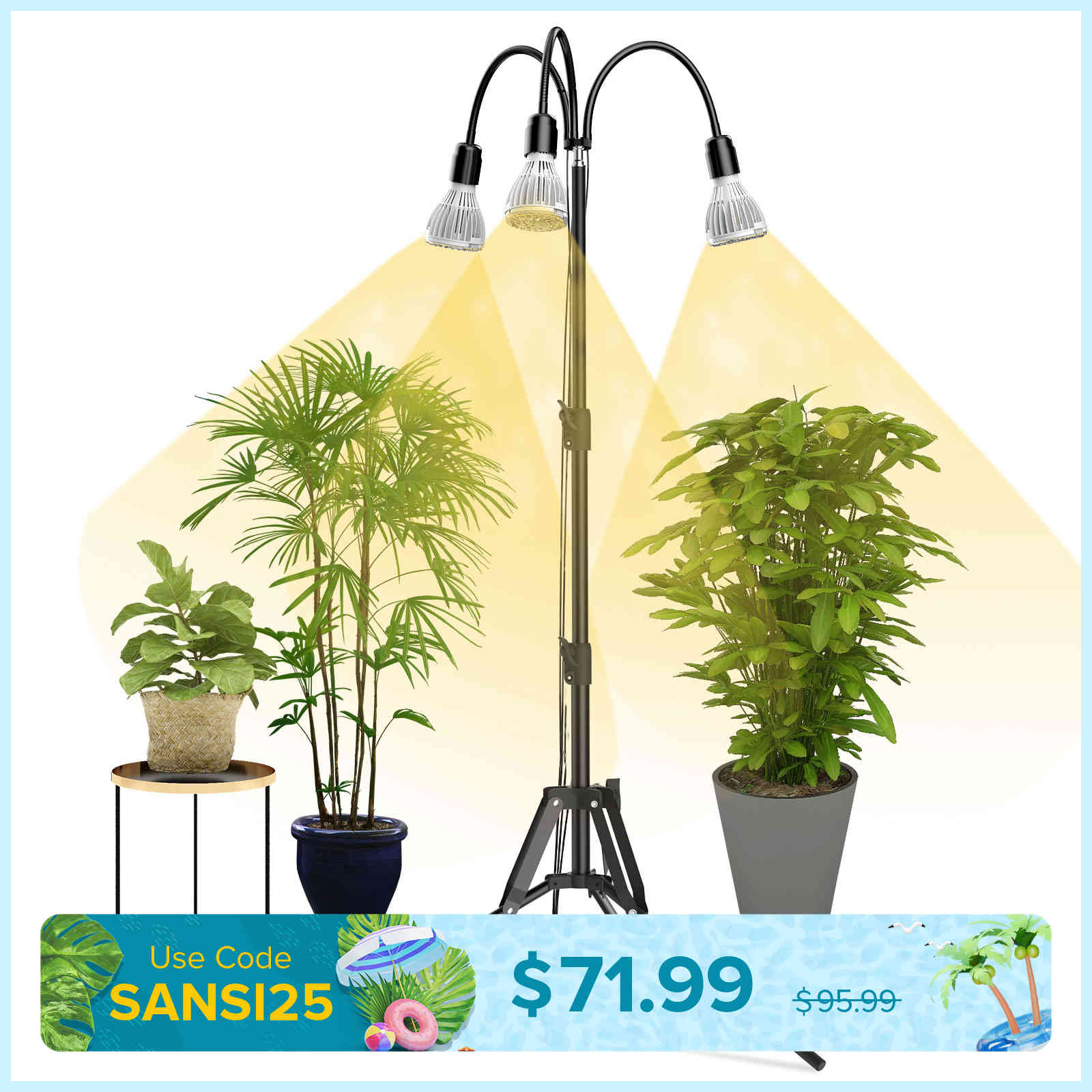SANSI Upgraded 96W Multi-head Grow Light with Adjustable Tripod Stand (US/CA ONLY)