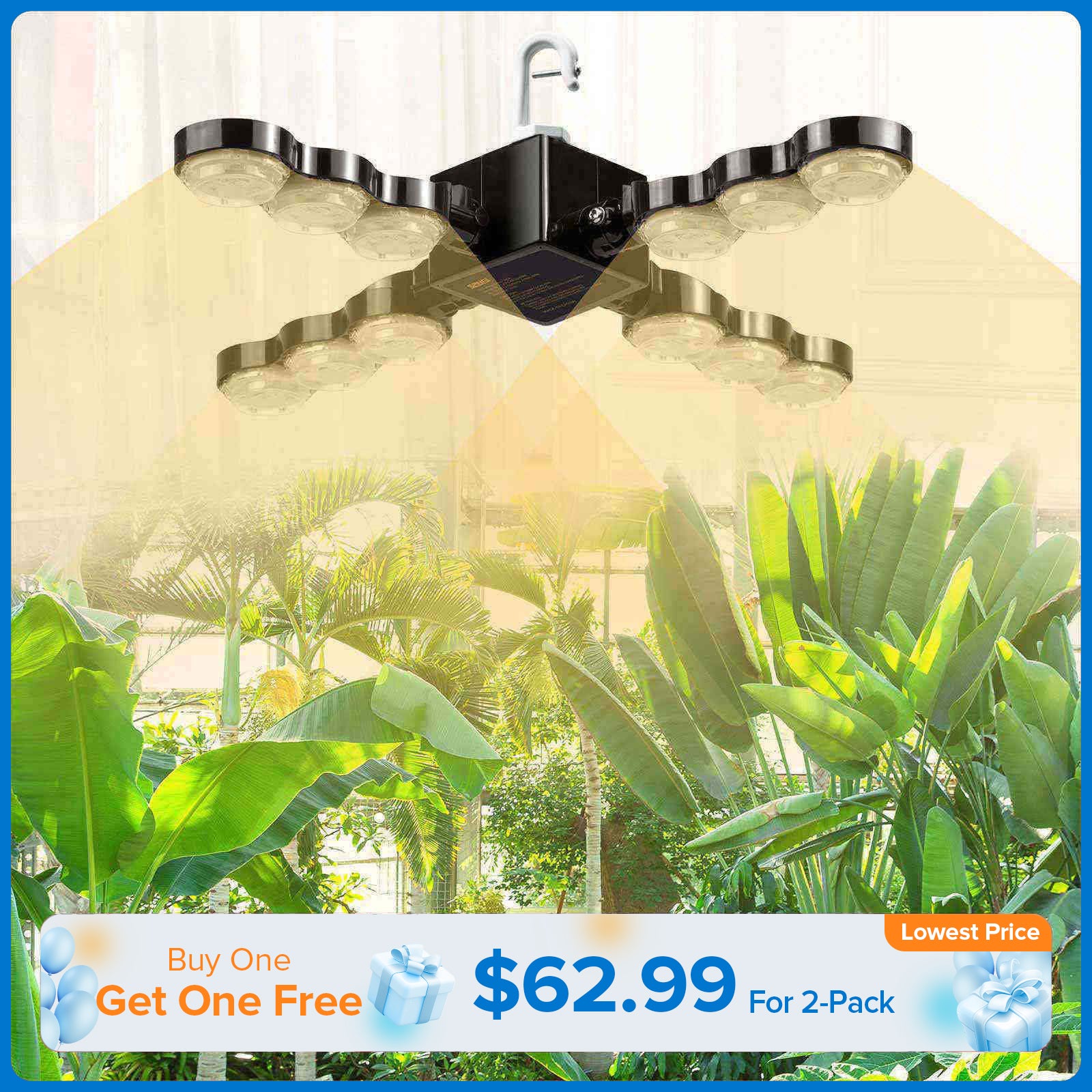 60W LED Grow Light (Folding Wings & With Hook) (EU ONLY)