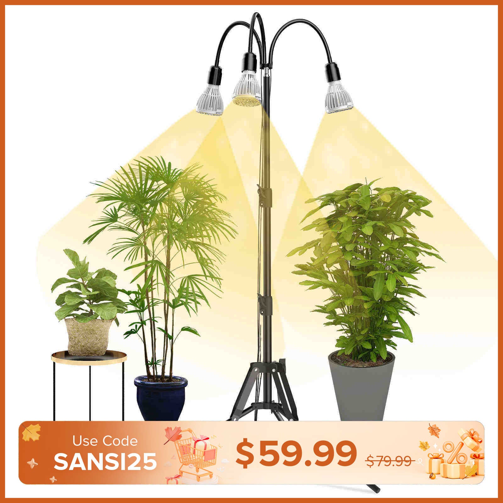 SANSI Upgraded 90W Multi-head Grow Light with Adjustable Tripod Stand