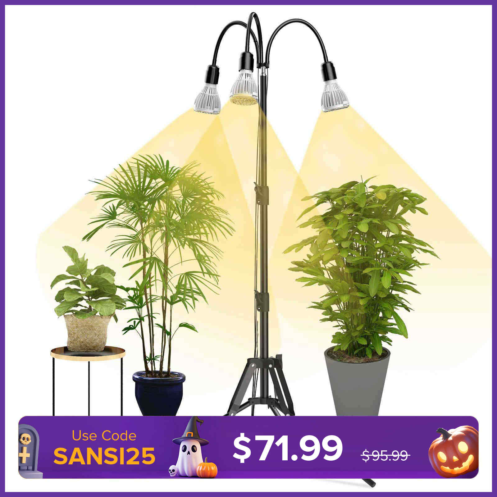 SANSI Upgraded 96W Multi-head Grow Light with Adjustable Tripod Stand (US/CA ONLY)