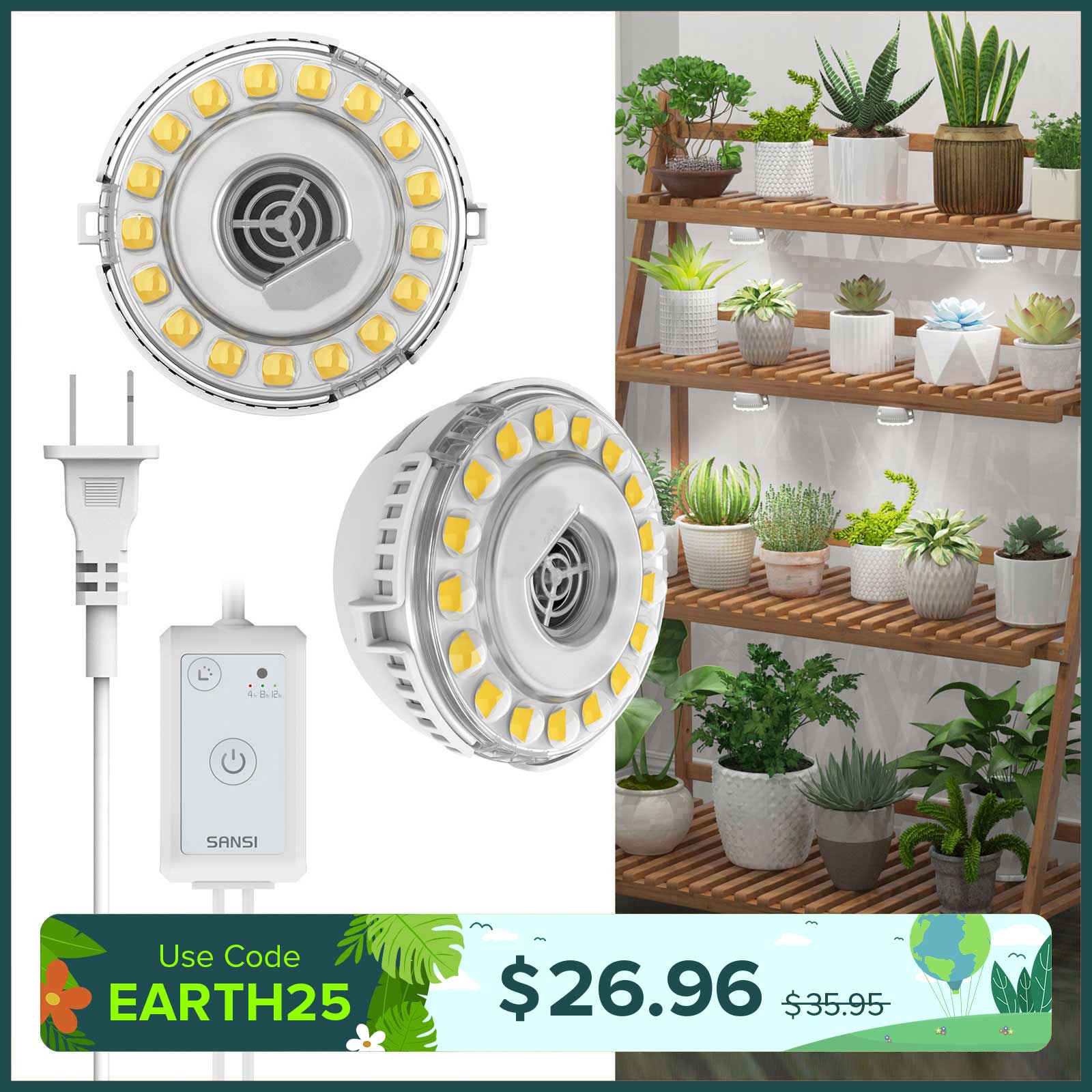 10W Full Spectrum 2-Head Grow Lights With Timer/No Timer