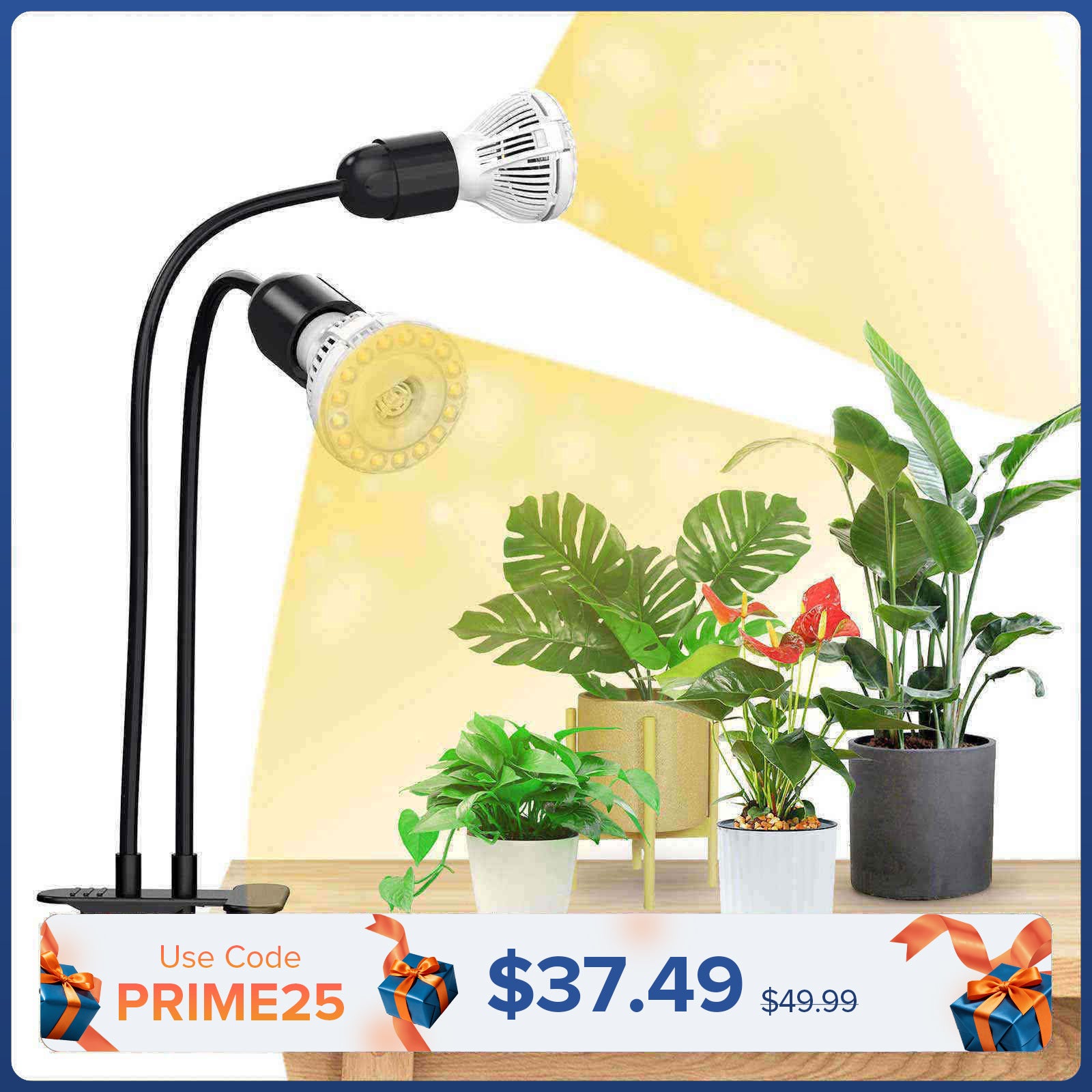 20W Adjustable 2-Head Clip-on LED Grow Light