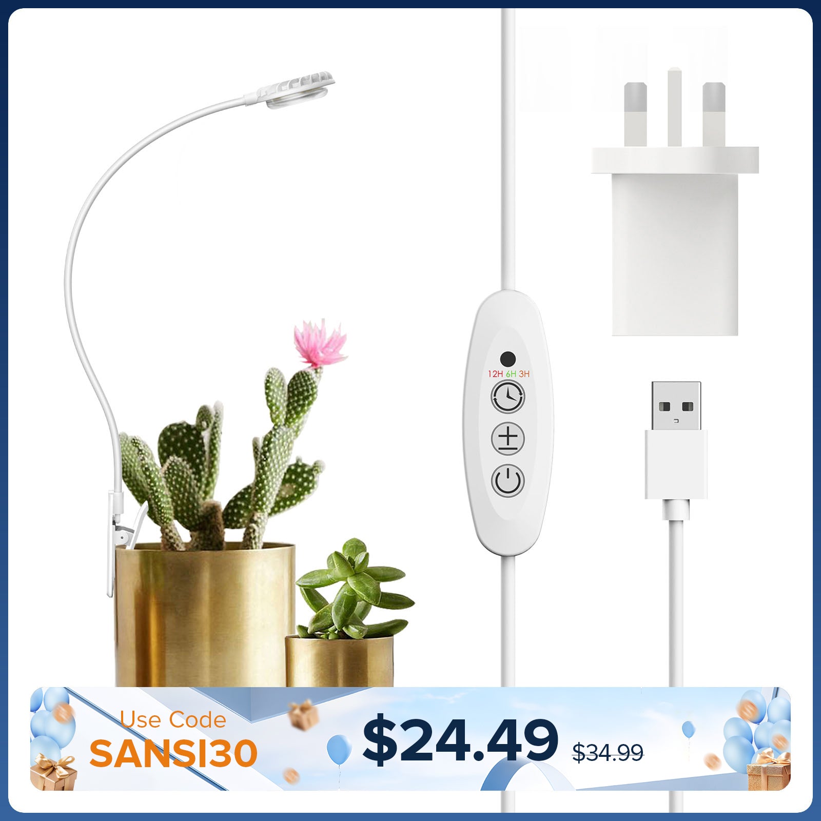 SANSI 4.5W Lampe de culture LED à clip pour pot (EU/UK UNIQUEMENT)