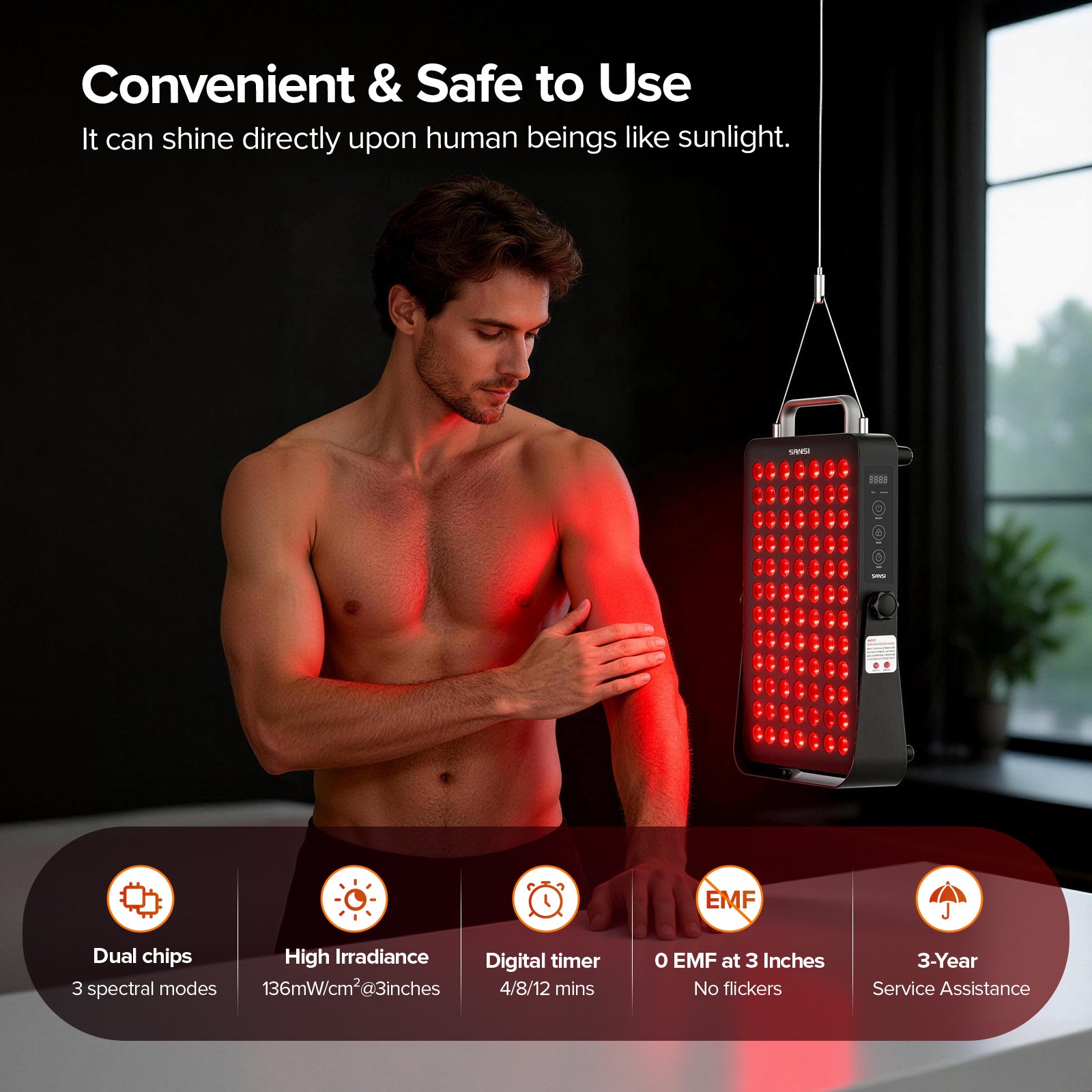 SANSI 120W Dual-Wavelength Red Light Therapy Panel