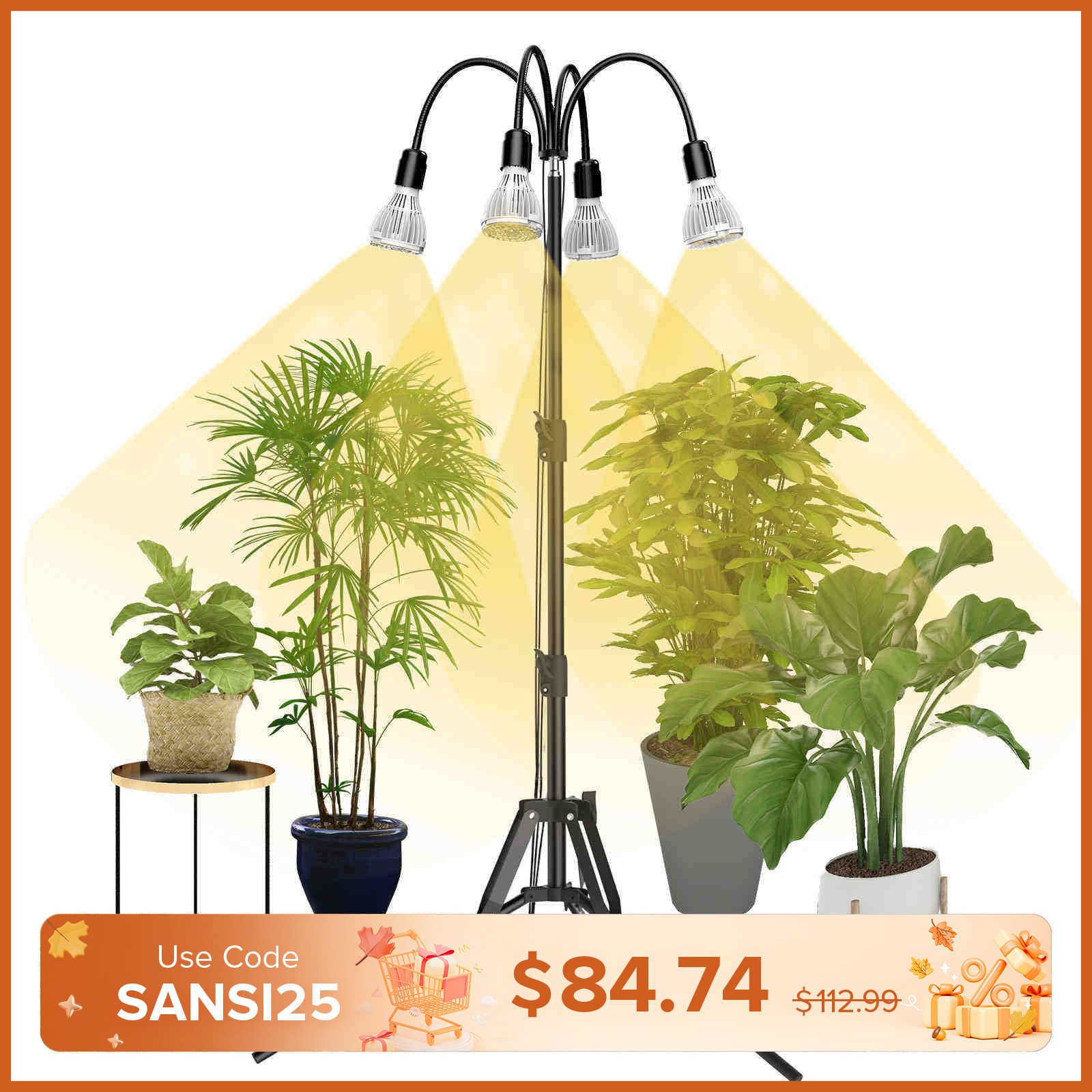 SANSI Upgraded 128W Multi-head Grow Light with Adjustable Tripod Stand (US/CA ONLY)
