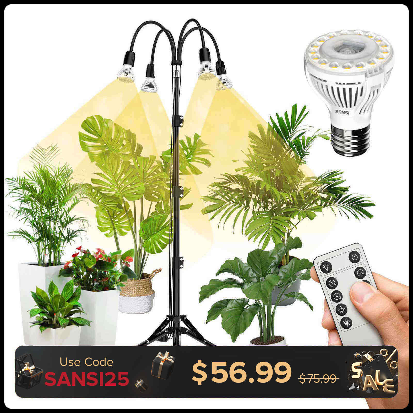 Upgraded 40W Adjustable Tripod Stand Grow Light with Remote Control (US ONLY)