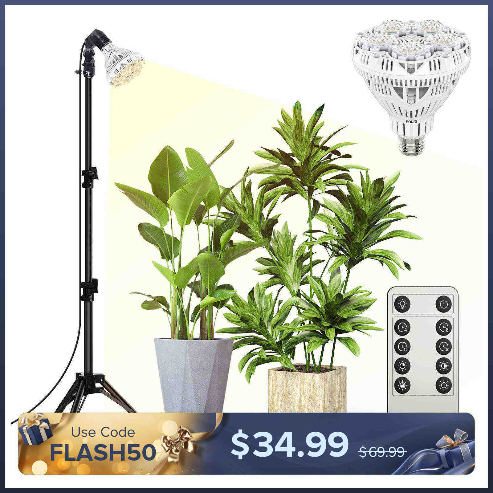 BR30 30W Adjustable Tripod Stand Grow Light with Remote Control (US/CA ONLY)