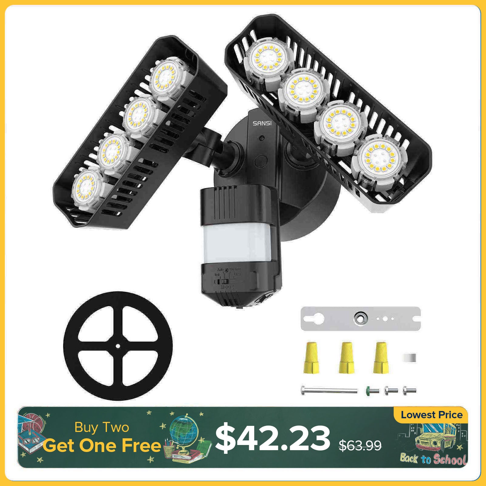 Rectangle Upgraded 54W Led Security Light (Dusk to Dawn&Motion Sensor)(US/CA ONLY)