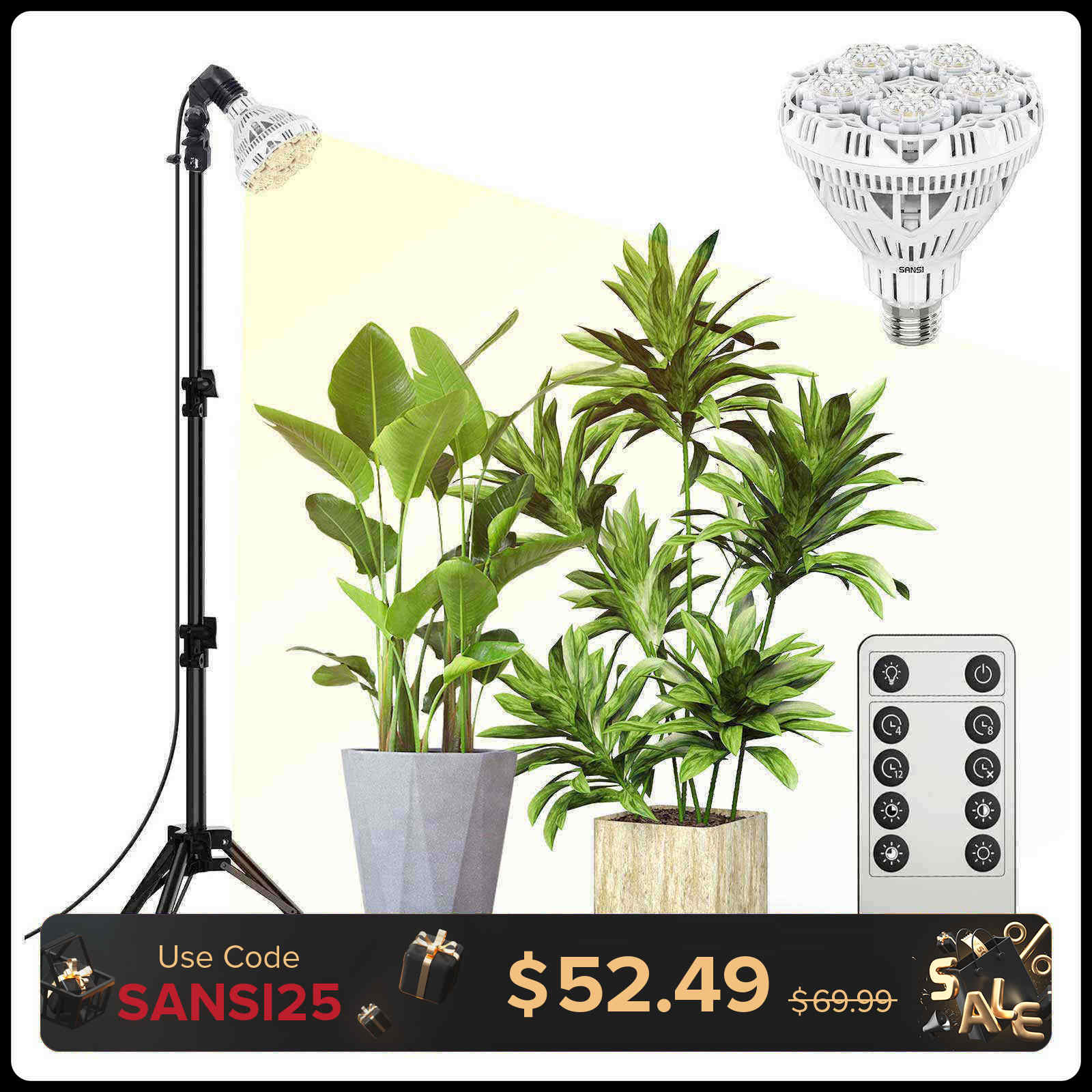 BR30 30W Adjustable Tripod Stand Grow Light with Remote Control (US/CA ONLY)
