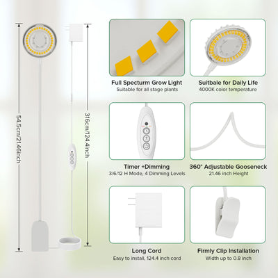 SANSI 12W LED-Pflanzenlampe mit Topfclip (NUR USA)