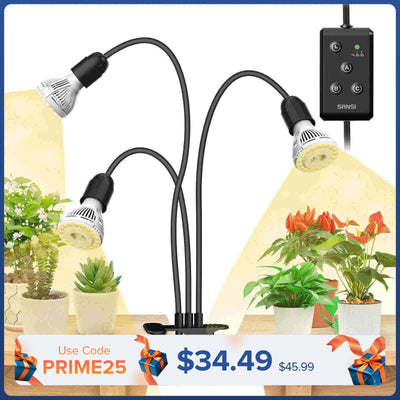 30W Adjustable 3-Head Clip-on LED Grow Light with Timer