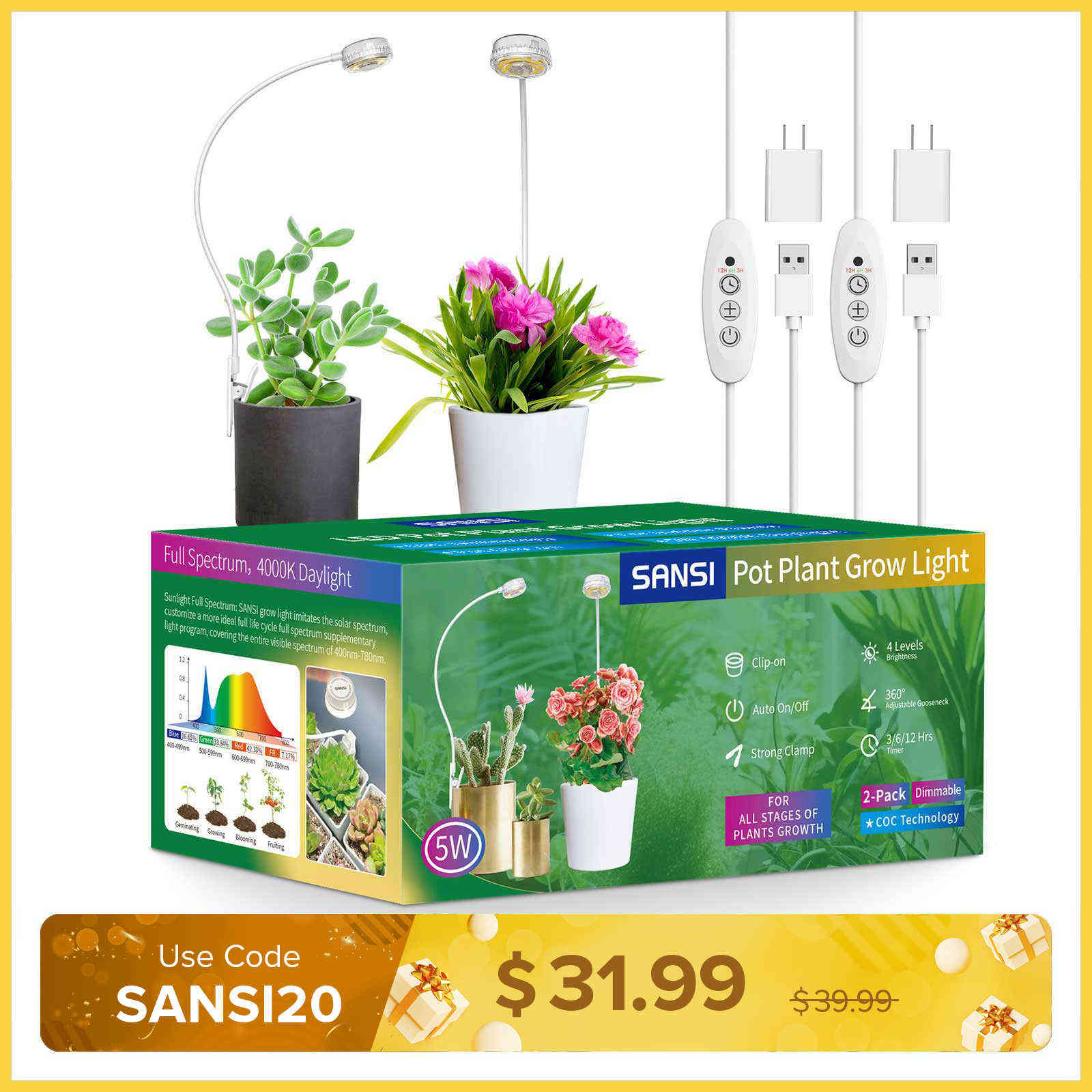 (Gift Packing) 5W Pot Clip LED Grow Light (US ONLY)