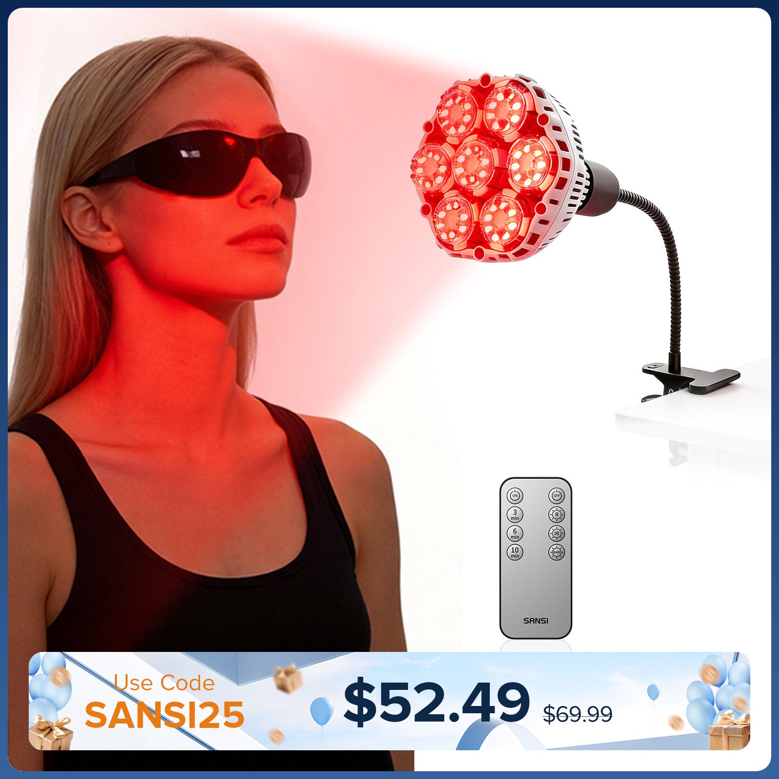 SANSI 32W Red Light Therapy for Body Face with Clip(US/CA ONLY)