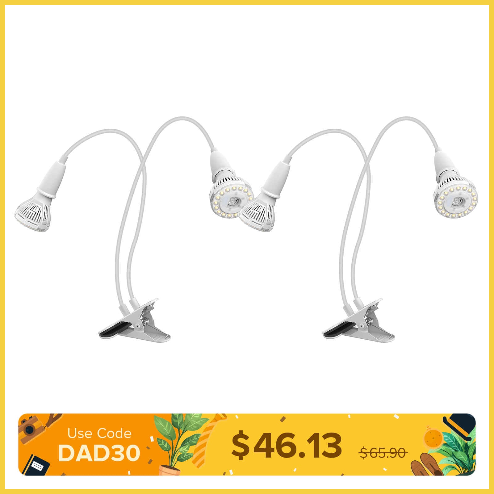 20–40 W verstellbare Mehrkopf-Pflanzenlampe zum Anklemmen (weißes Modell) (2er-Pack)