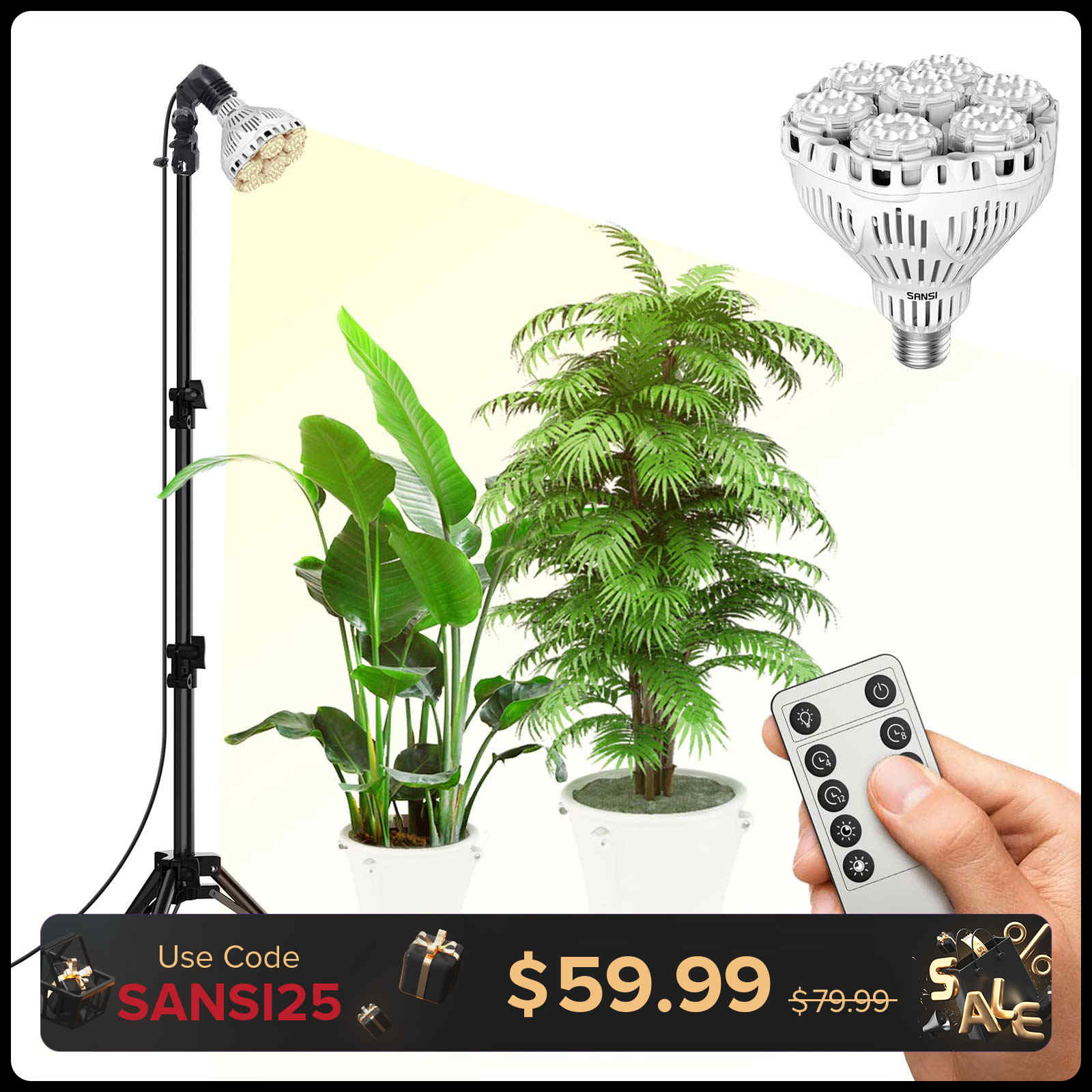 BR30 40W Adjustable Tripod Stand Grow Light with Remote Control