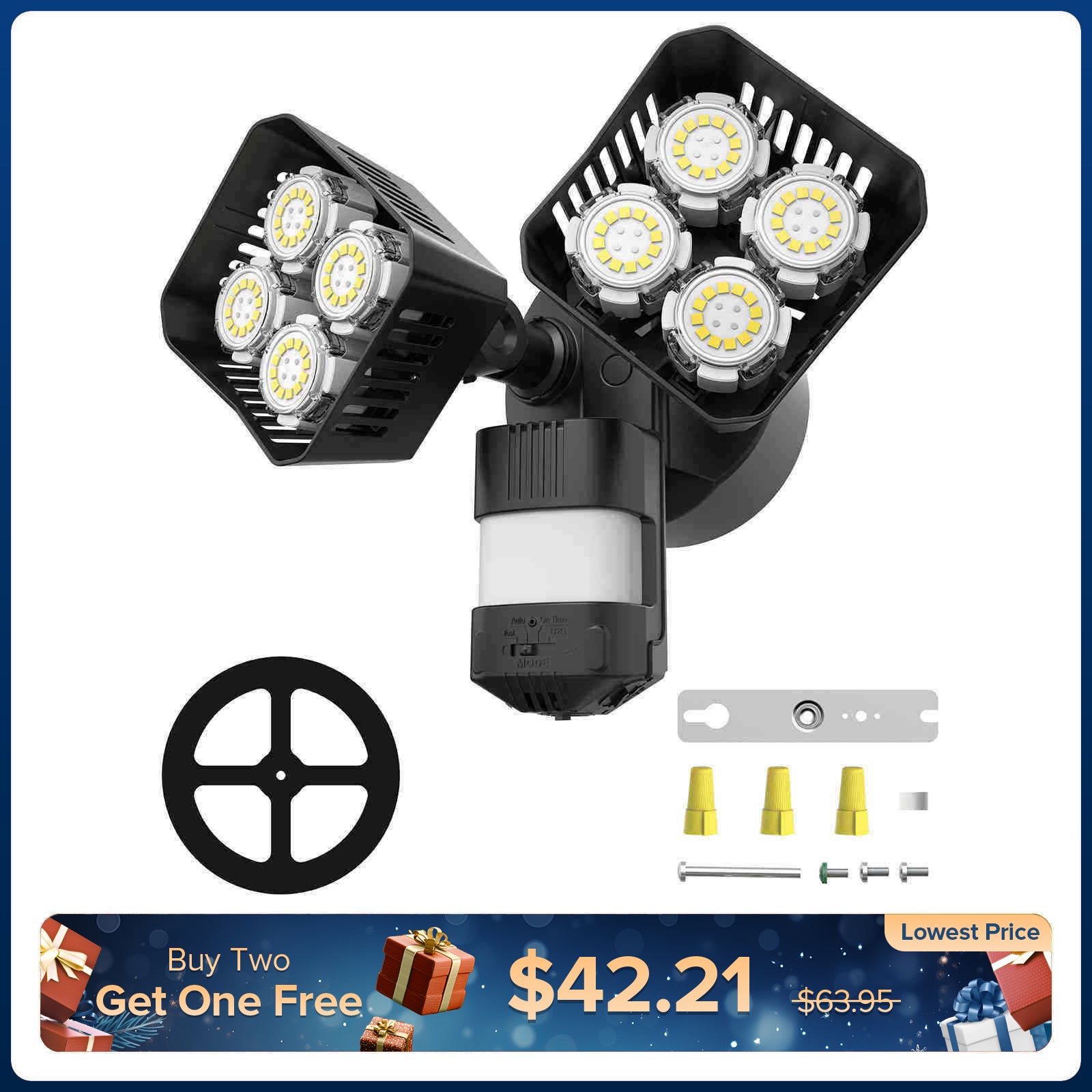 Quadratisches, verbessertes 54-W-LED-Sicherheitslicht (Dämmerung bis Morgengrauen und Bewegungssensor) (NUR USA/KANADA)