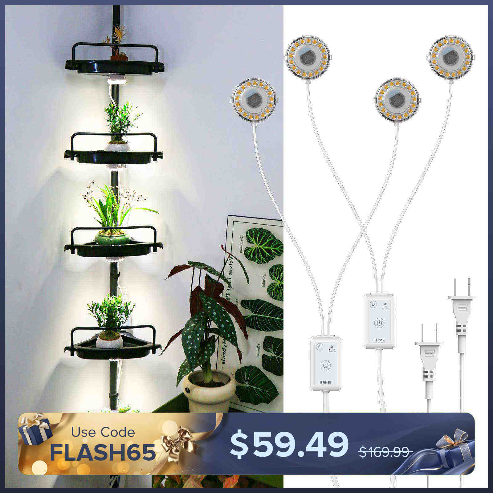 SANSI 20W LED Puck Grow Light with Shelf