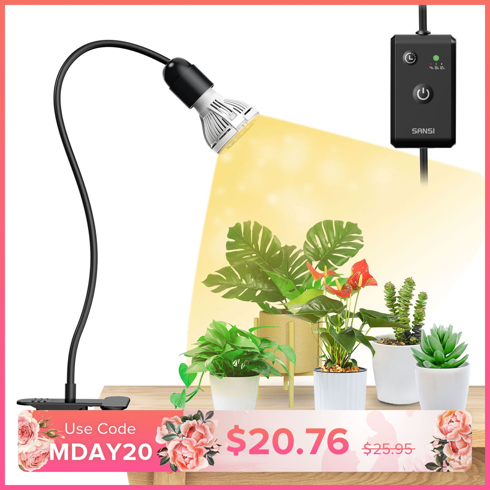 10W Adjustable 1-Head Clip-on LED Grow Light with Timer/ No Timer (US/CA ONLY)