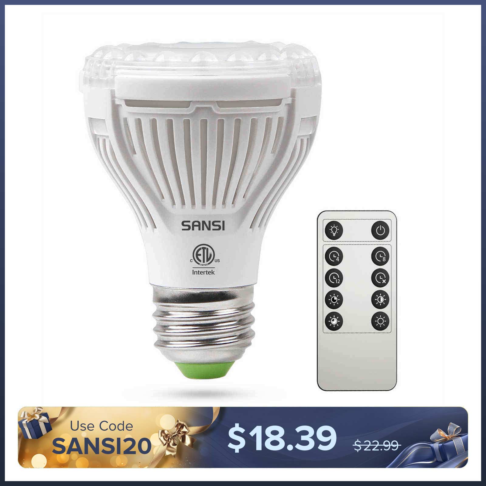 SANSI PAR20 10W LED Grow Light Bulb With Remote Control (US ONLY)