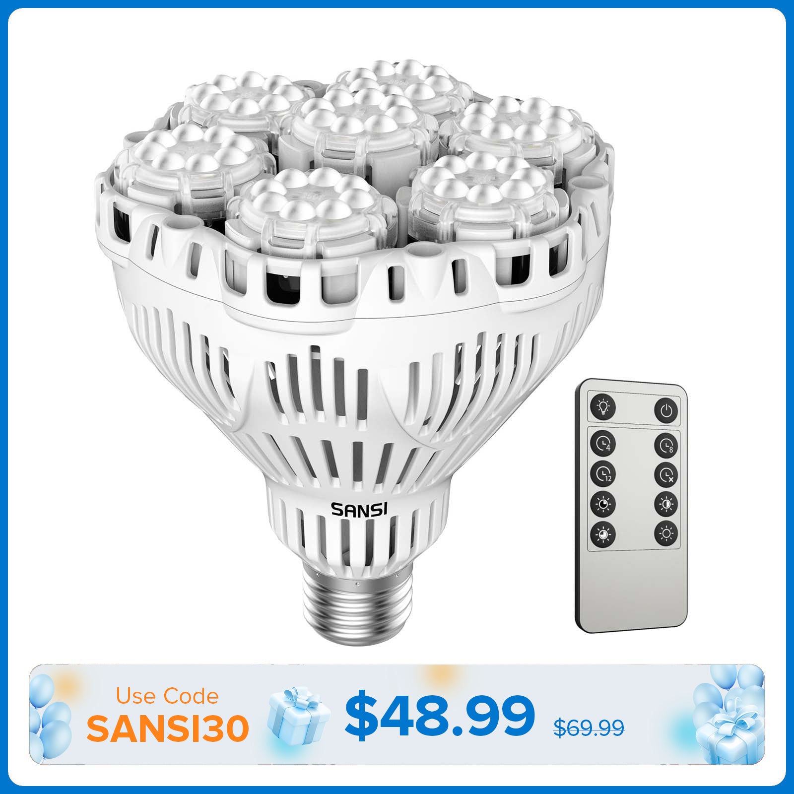 BR30 40W LED Grow Light Bulb With Remote Control