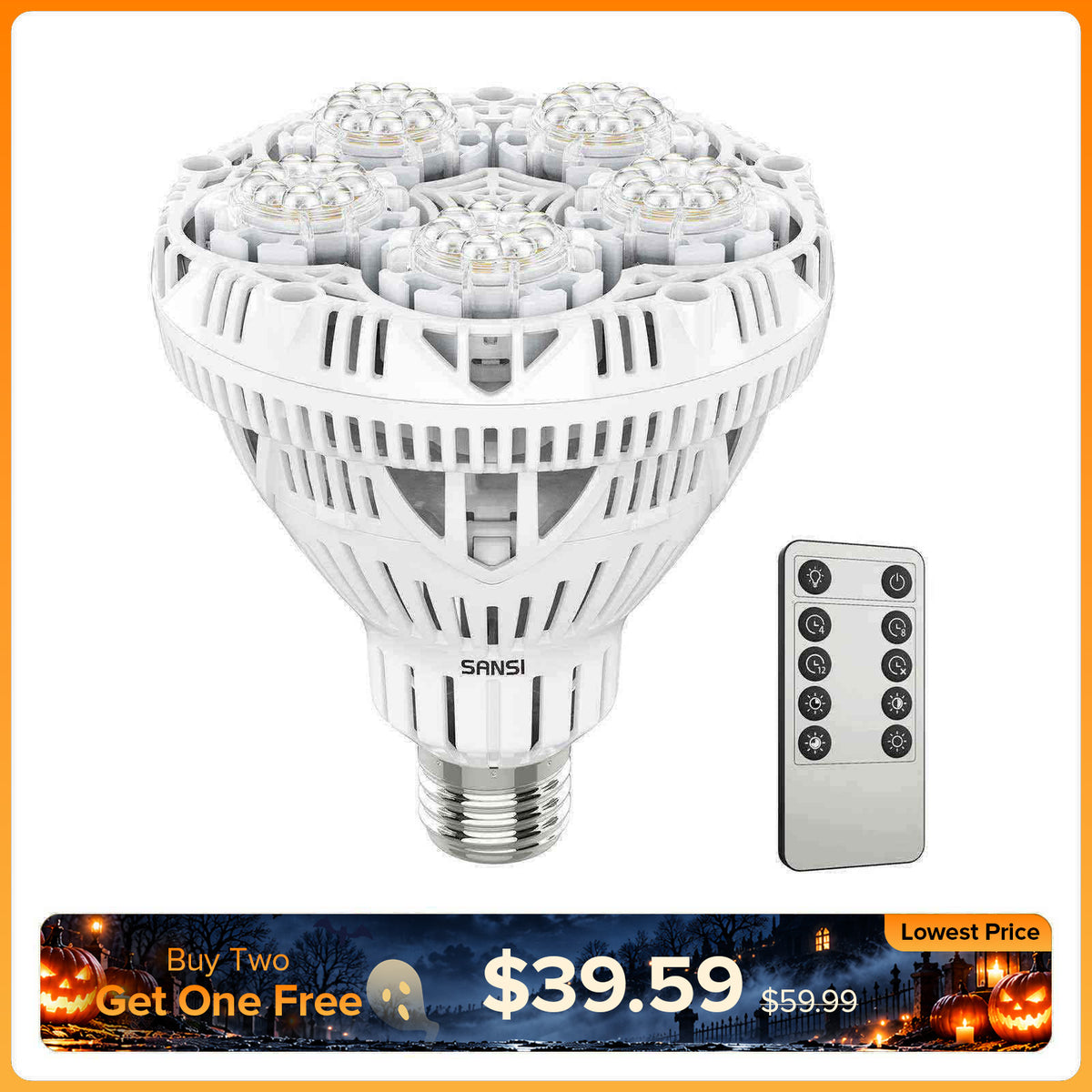 SANSI BR30 30W LED Grow Light Bulb With Remote Control (US/CA ONLY)