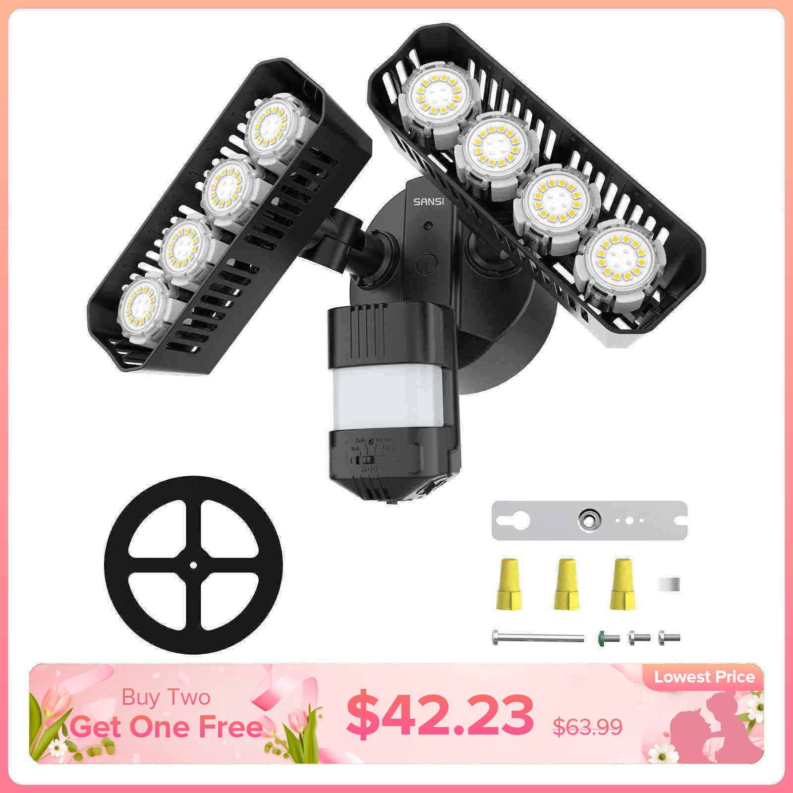 Rectangle Upgraded 54W Led Security Light (Dusk to Dawn&Motion Sensor)(US/CA ONLY)