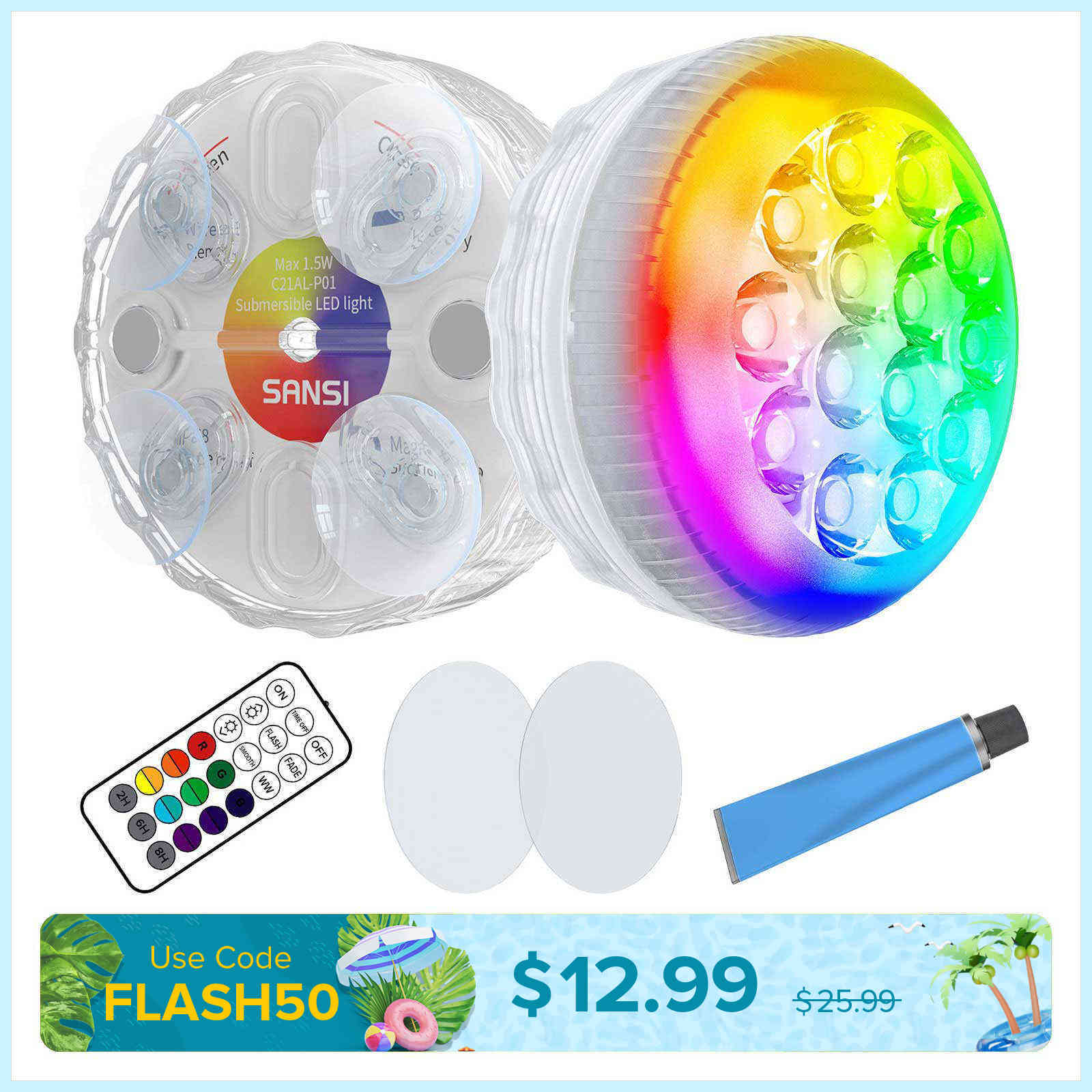 Upgraded RGB LED Submersible Pool Light