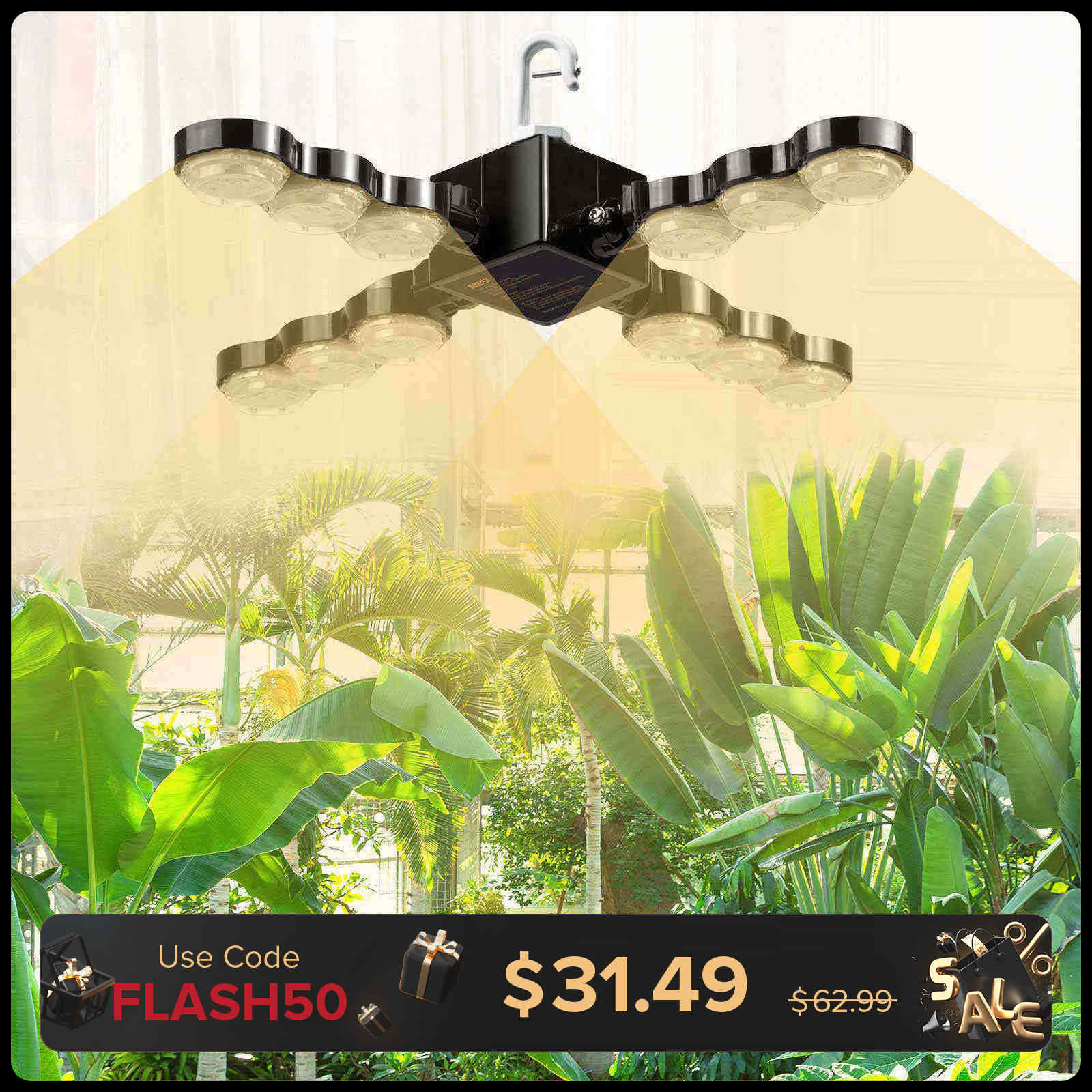 60W LED Grow Light (Folding Wings & With Hook)