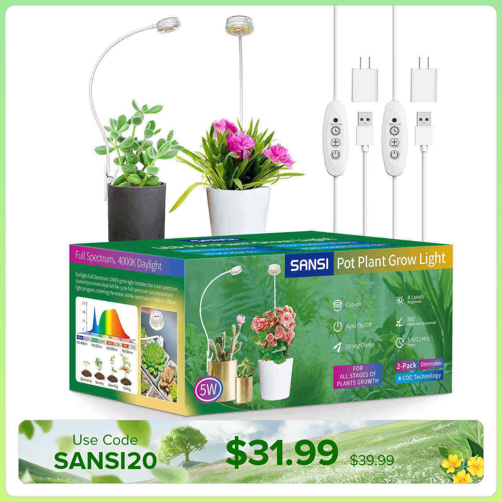 (Gift Packing) 5W Pot Clip LED Grow Light (US/CA ONLY)